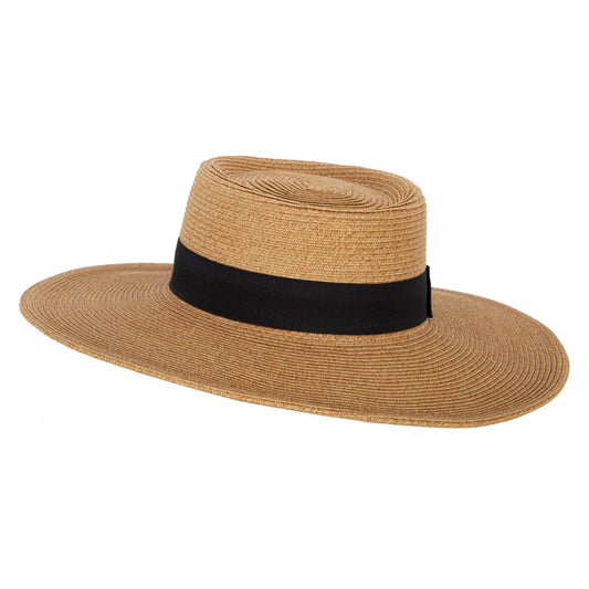 Women's Paper Braid Large Brim Gambler Style Dressy Sun Hat