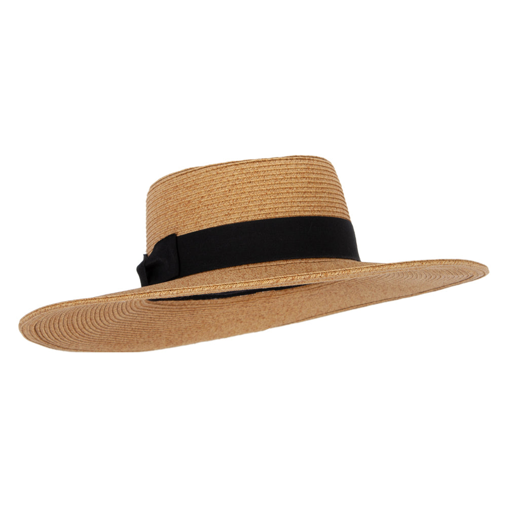 Women's Paper Braid Large Brim Gambler Style Dressy Sun Hat