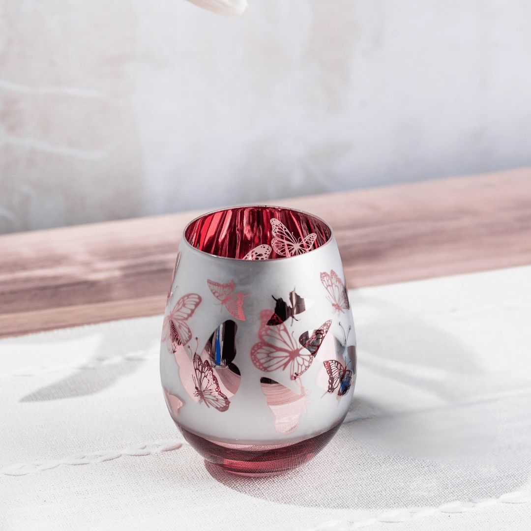 Pink Butterfly Stemless Wine Glasses