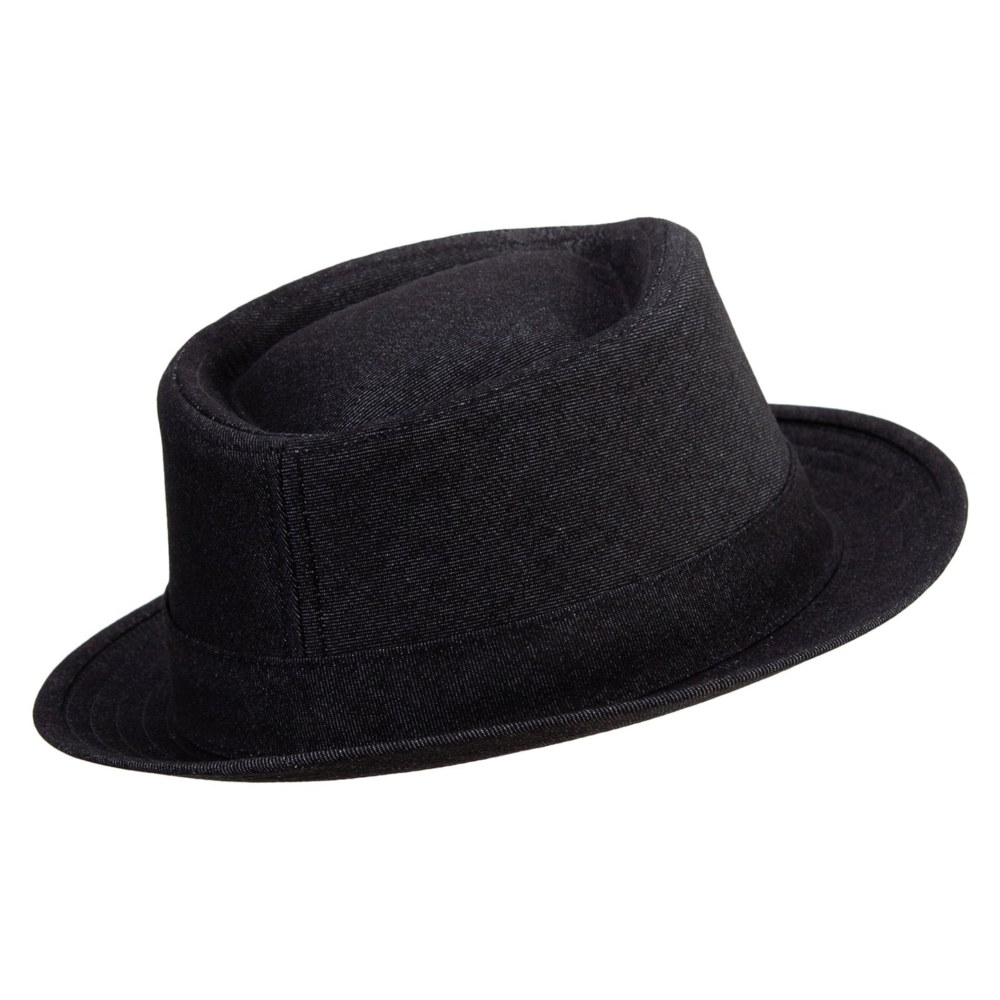 Wash Denim Wide Upbrim Porkpie Fedora