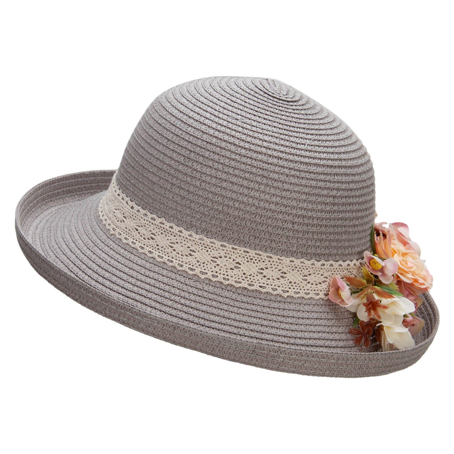 Women's Toyo Braid large sik flower accent Kettle Brim Hat