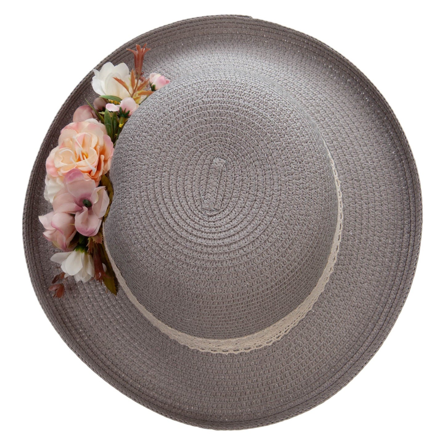 Women's Toyo Braid large sik flower accent Kettle Brim Hat