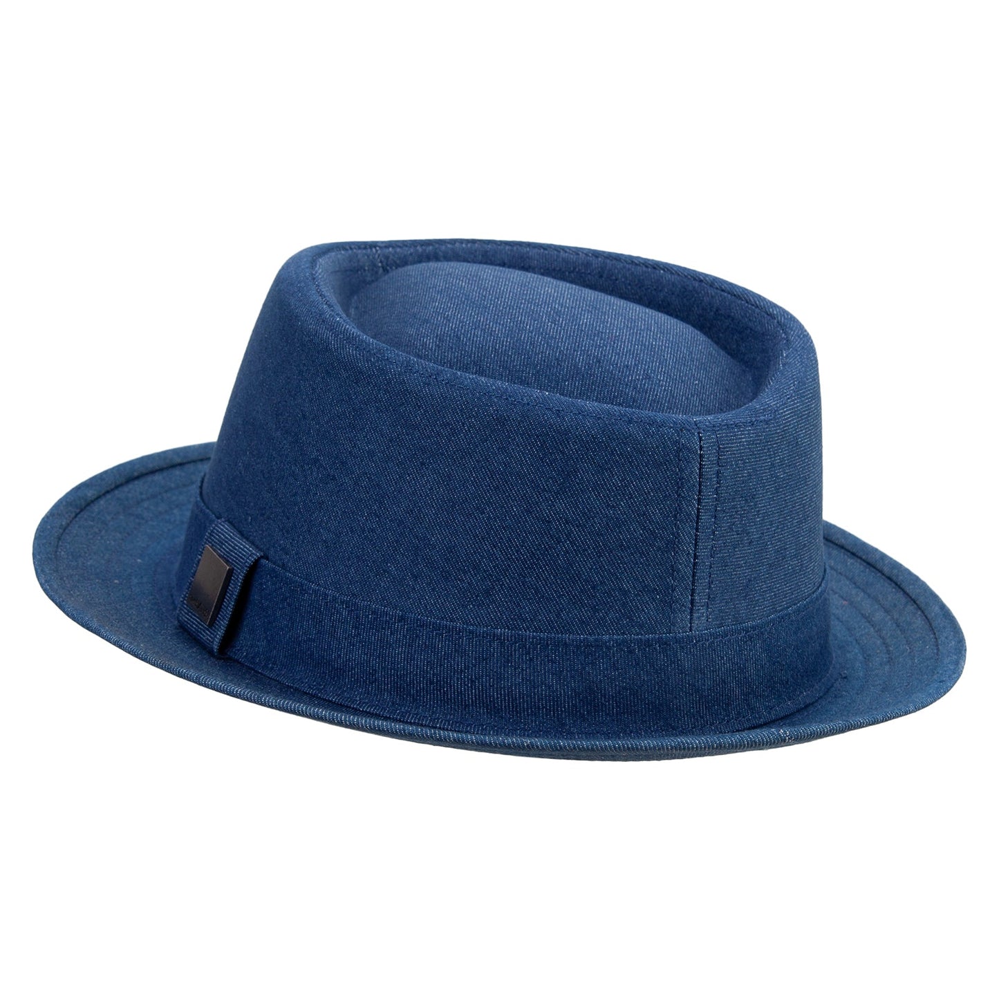Wash Denim Wide Upbrim Porkpie Fedora