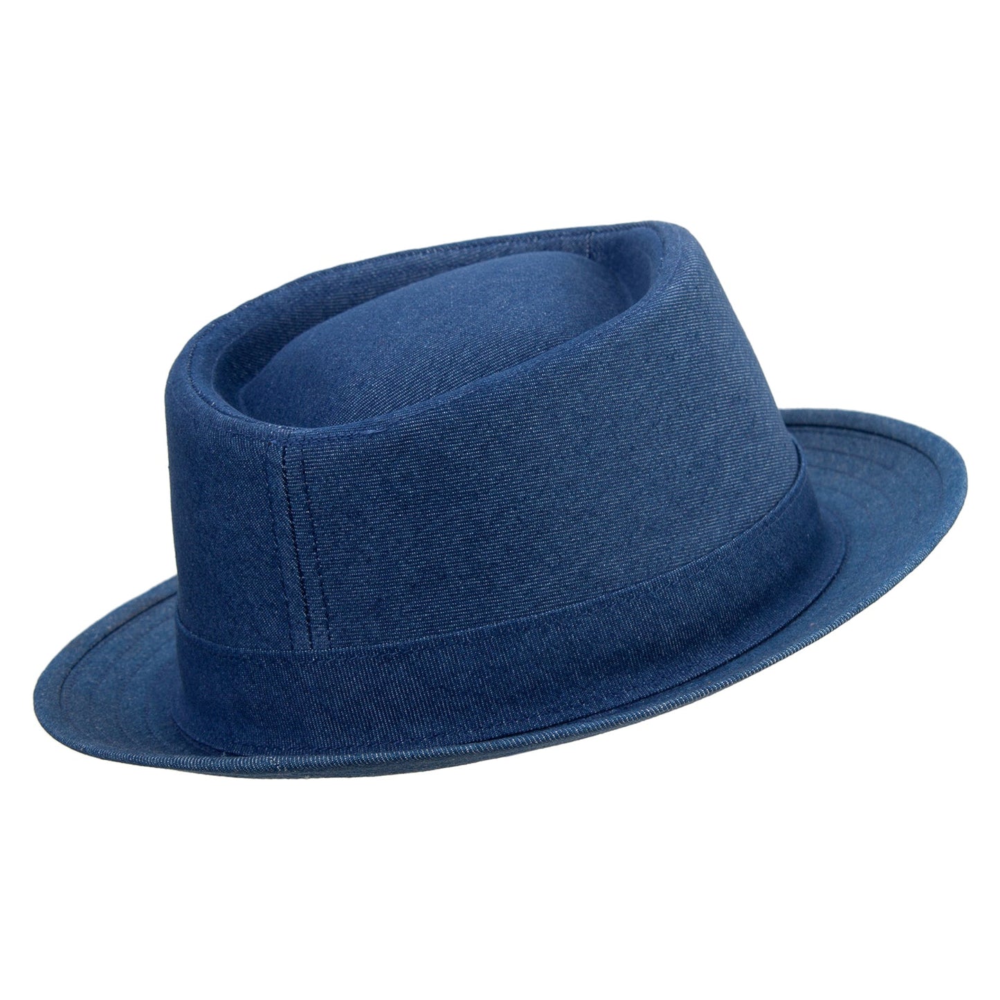 Wash Denim Wide Upbrim Porkpie Fedora