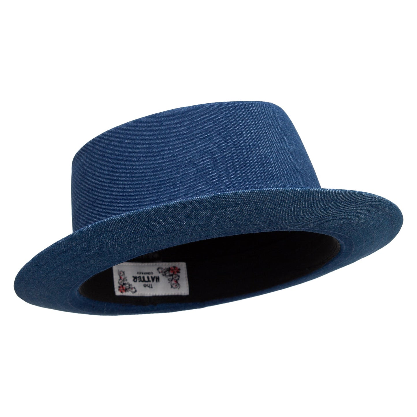 Wash Denim Wide Upbrim Porkpie Fedora