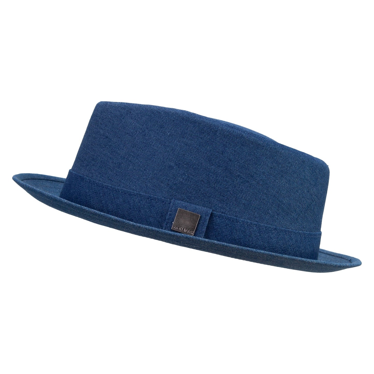 Wash Denim Wide Upbrim Porkpie Fedora
