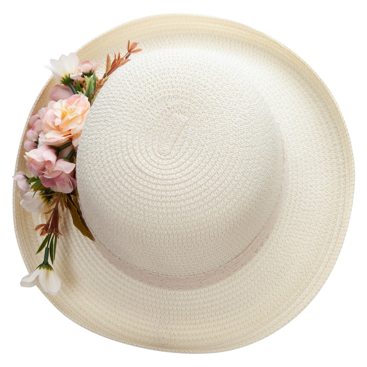 Women's Toyo Braid large sik flower accent Kettle Brim Hat