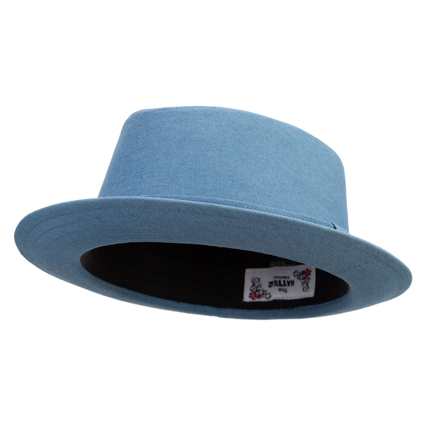 Wash Denim Wide Upbrim Porkpie Fedora