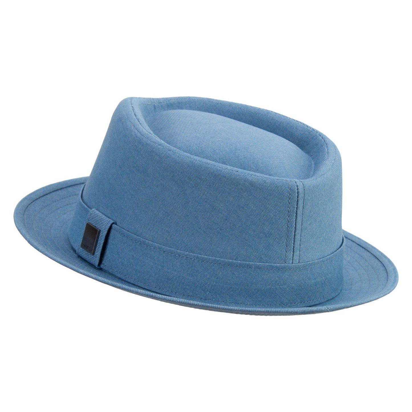 Wash Denim Wide Upbrim Porkpie Fedora