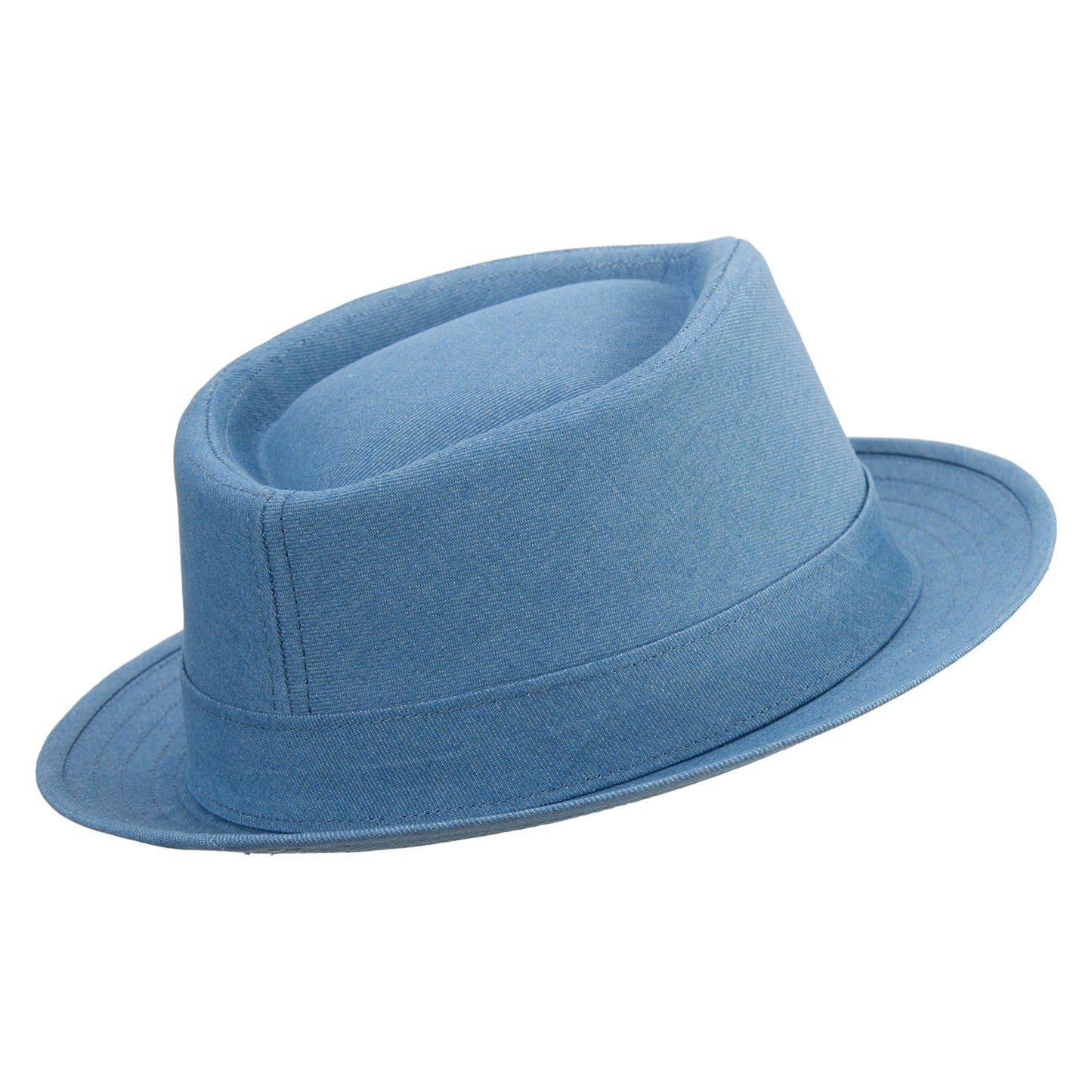 Wash Denim Wide Upbrim Porkpie Fedora