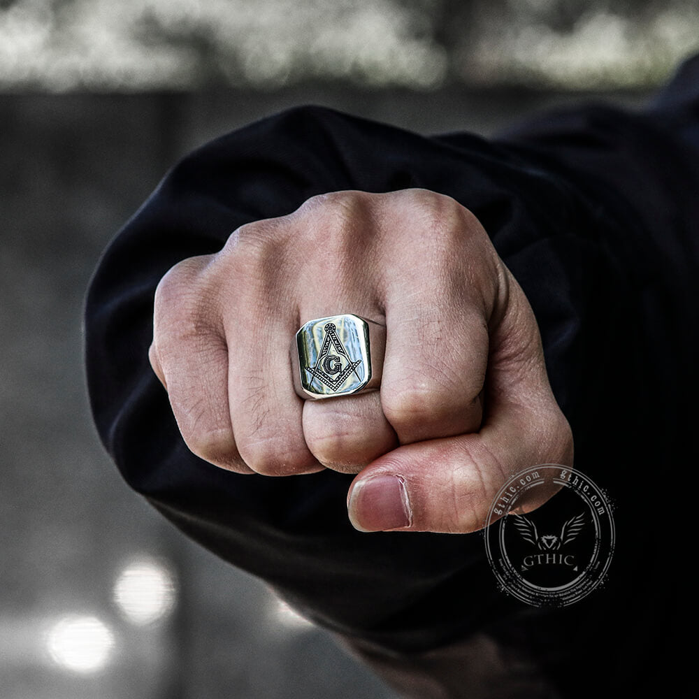 Ag Polished Stainless Steel Masonic Ring