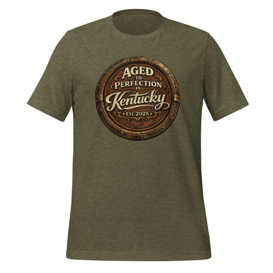 Aged to Perfection in Kentucky T-Shirt | Barrel-End Emblem Design | Classic Cotton