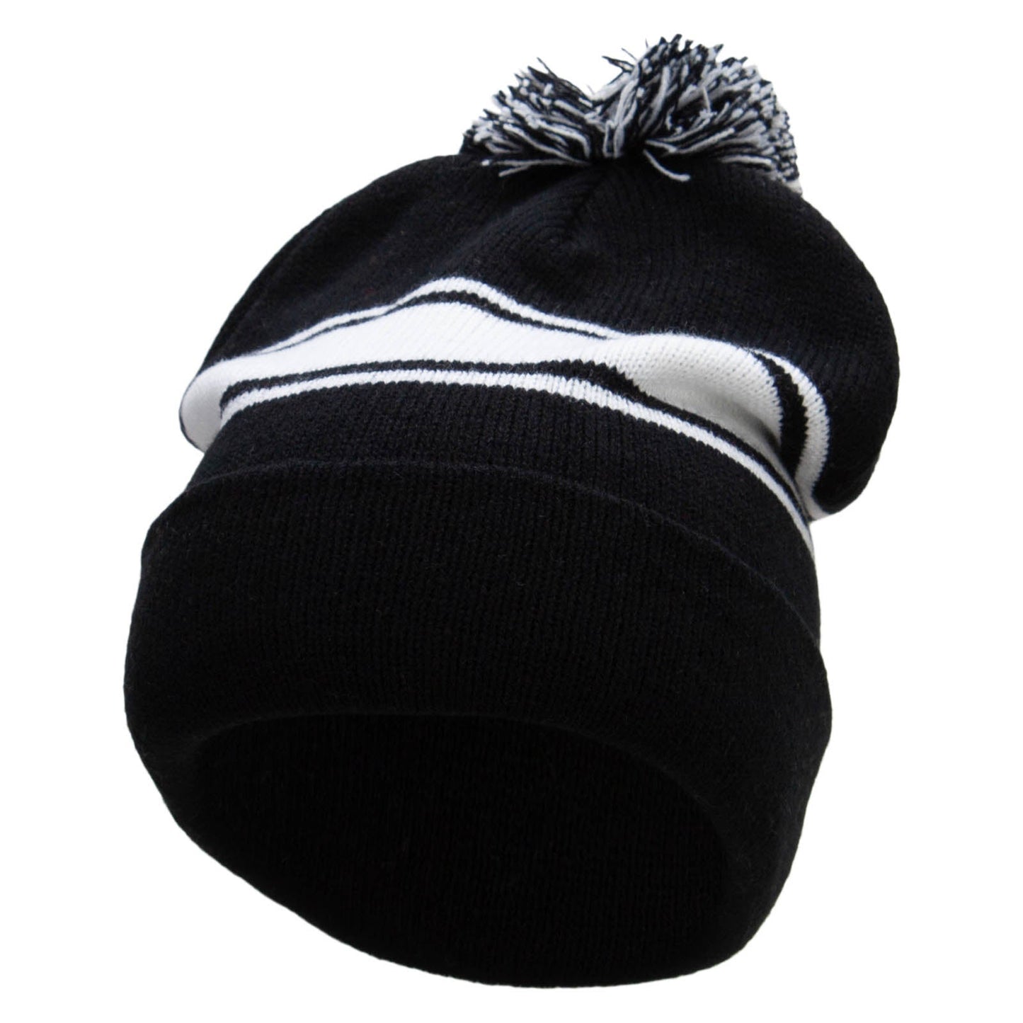 Striped Pom 12 inch Cuff Long Beanie