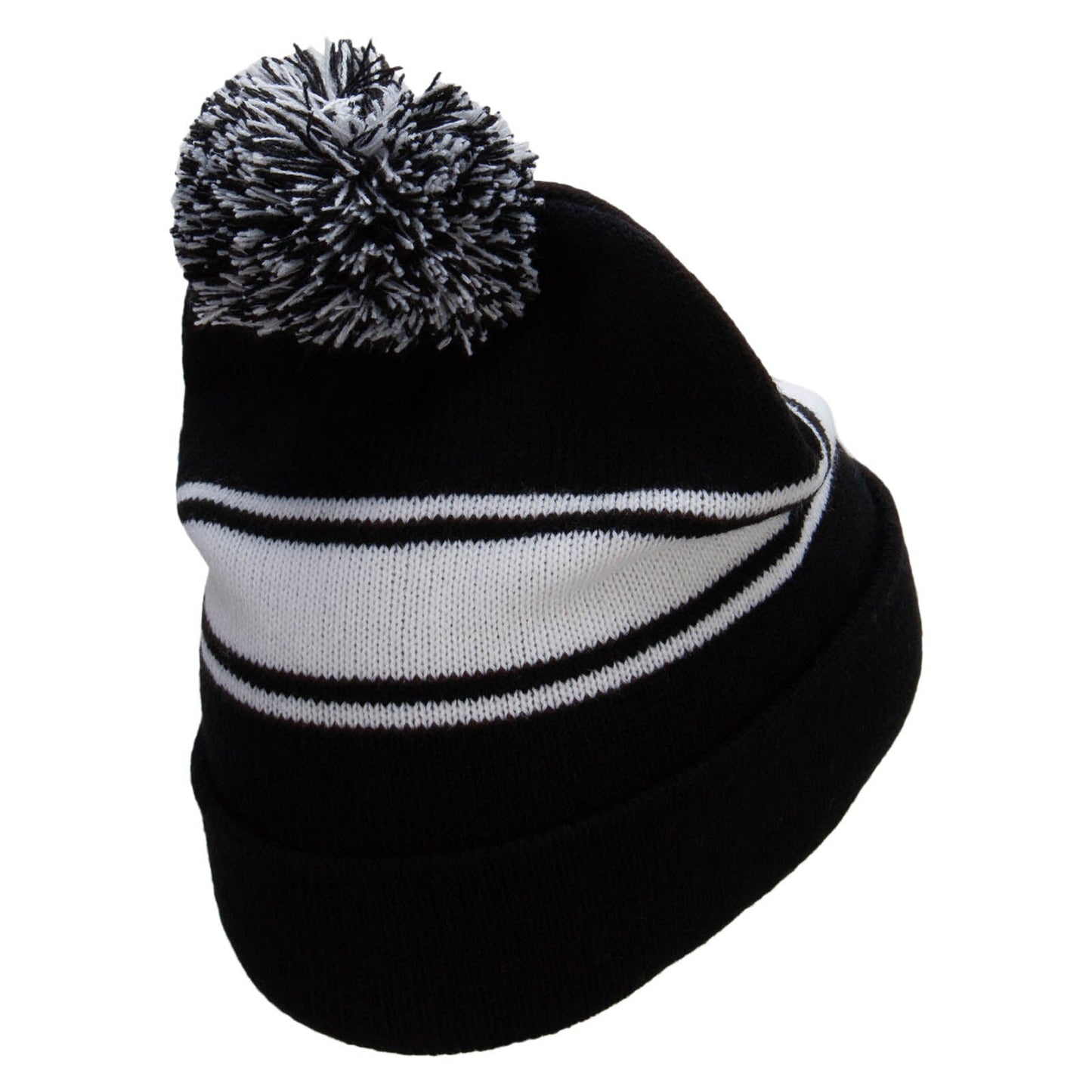Striped Pom 12 inch Cuff Long Beanie