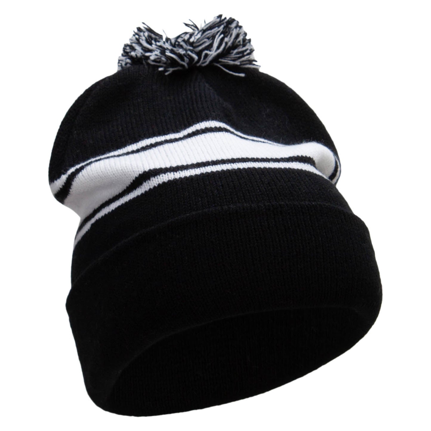 Striped Pom 12 inch Cuff Long Beanie