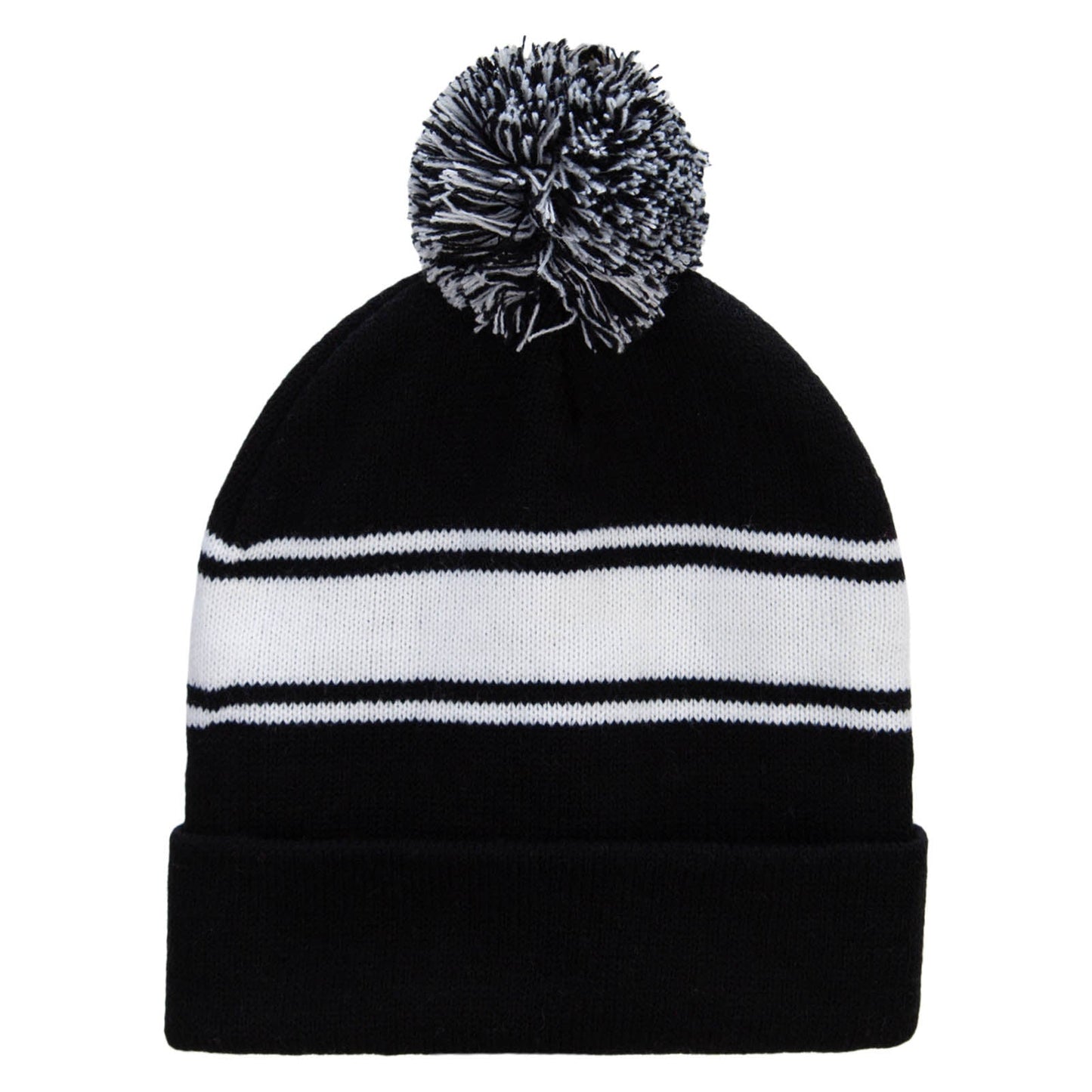 Striped Pom 12 inch Cuff Long Beanie