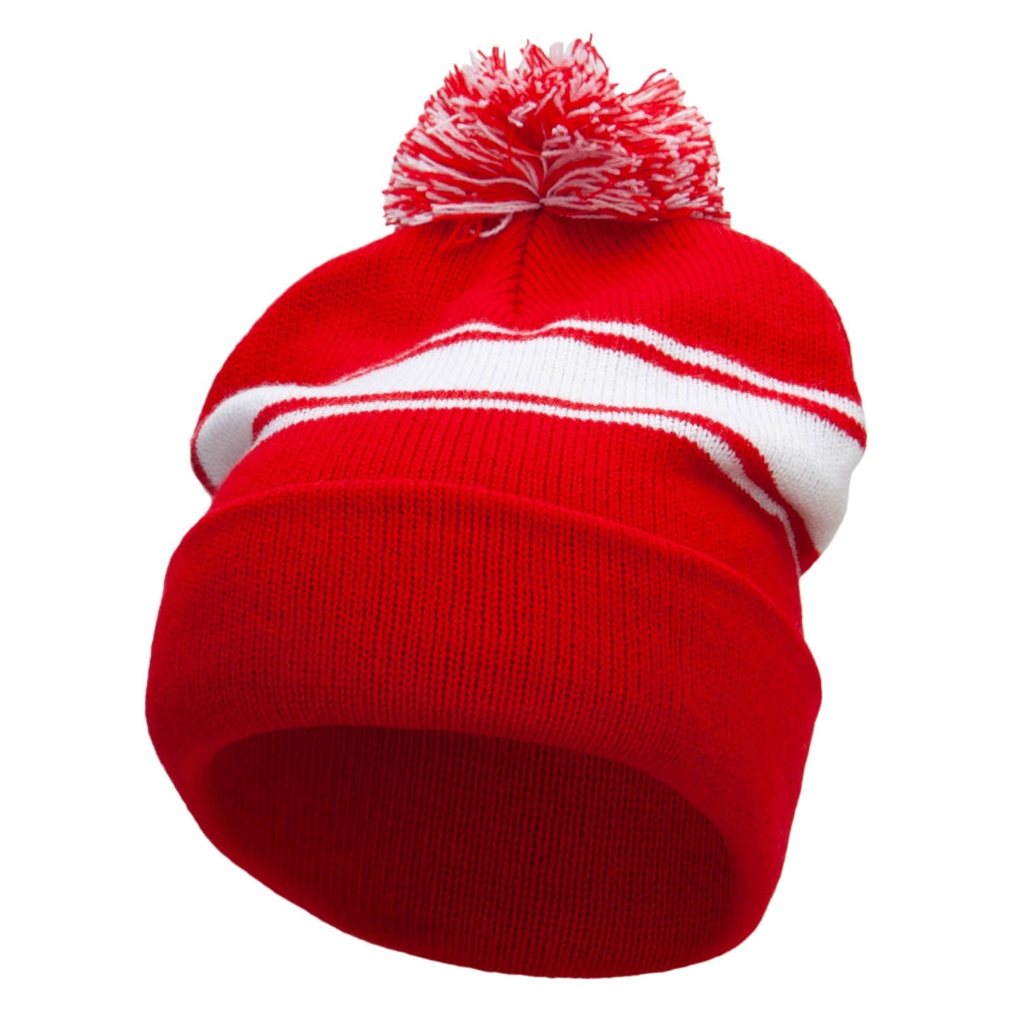 Striped Pom 12 inch Cuff Long Beanie