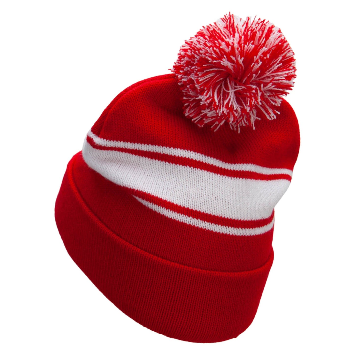 Striped Pom 12 inch Cuff Long Beanie