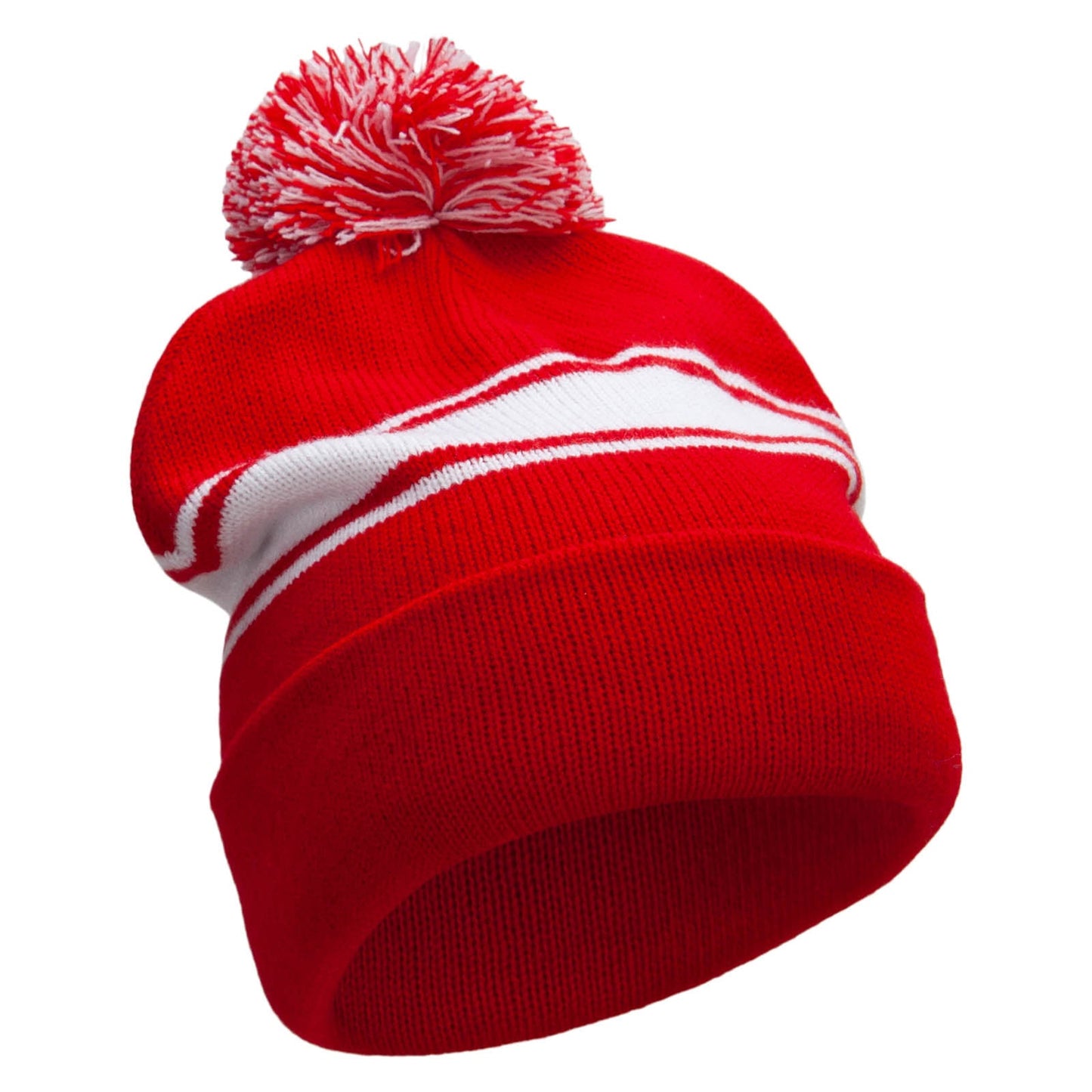 Striped Pom 12 inch Cuff Long Beanie