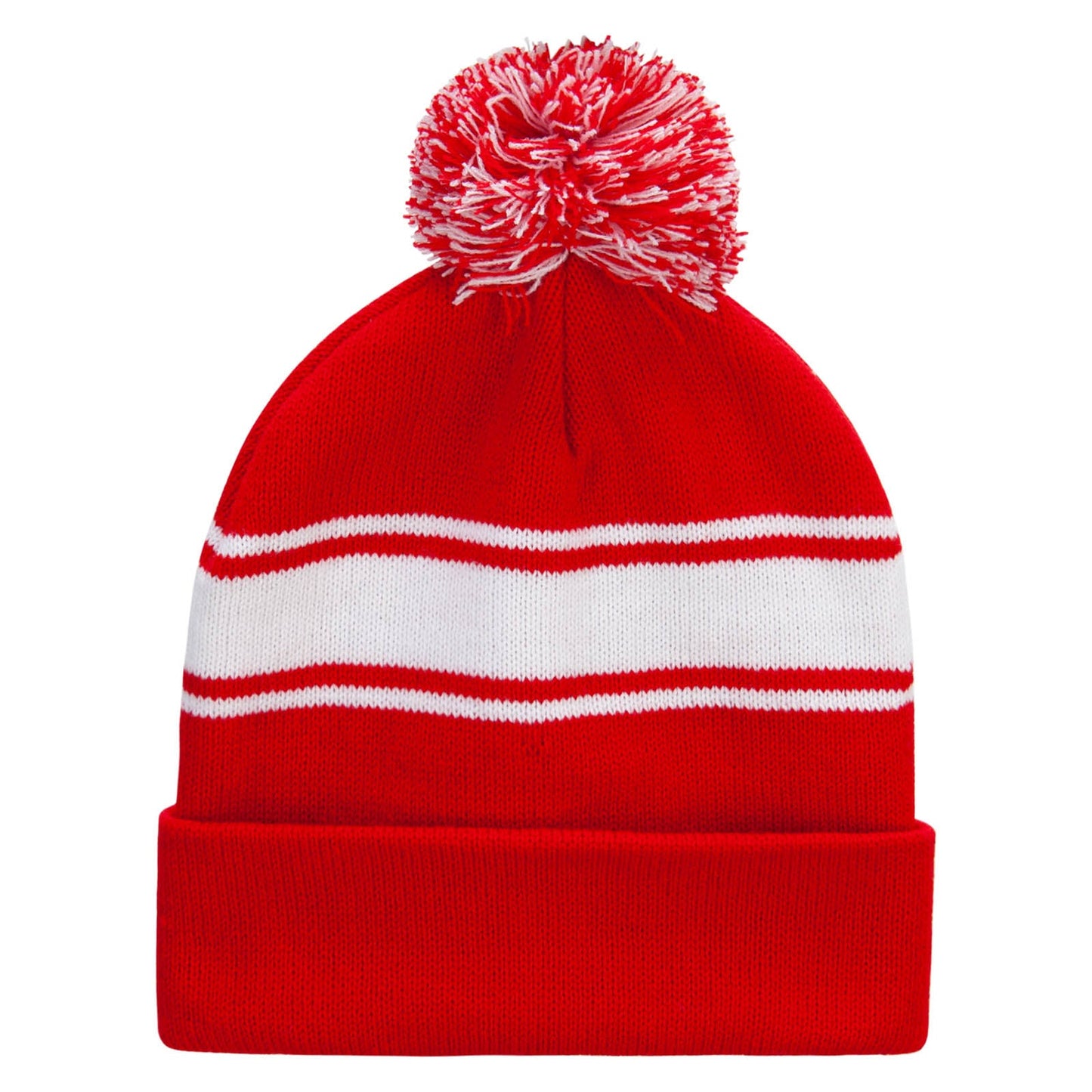 Striped Pom 12 inch Cuff Long Beanie