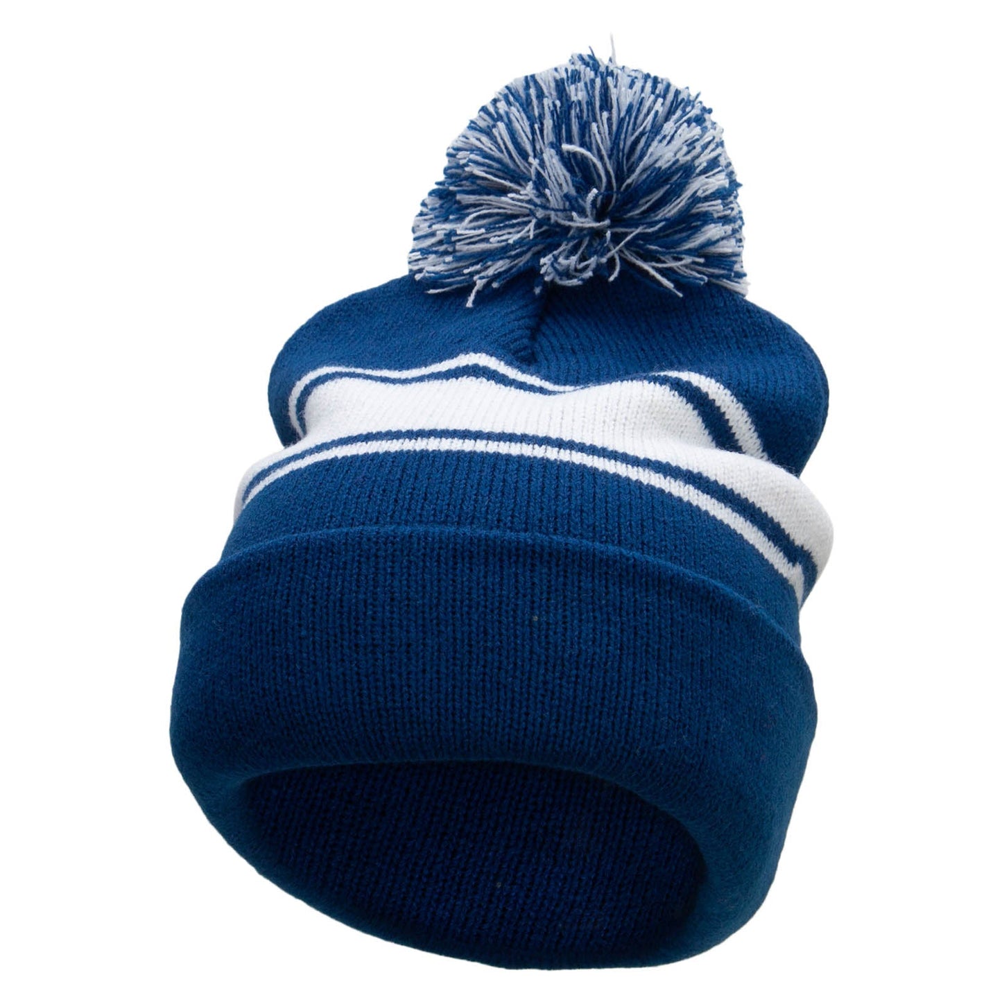 Striped Pom 12 inch Cuff Long Beanie