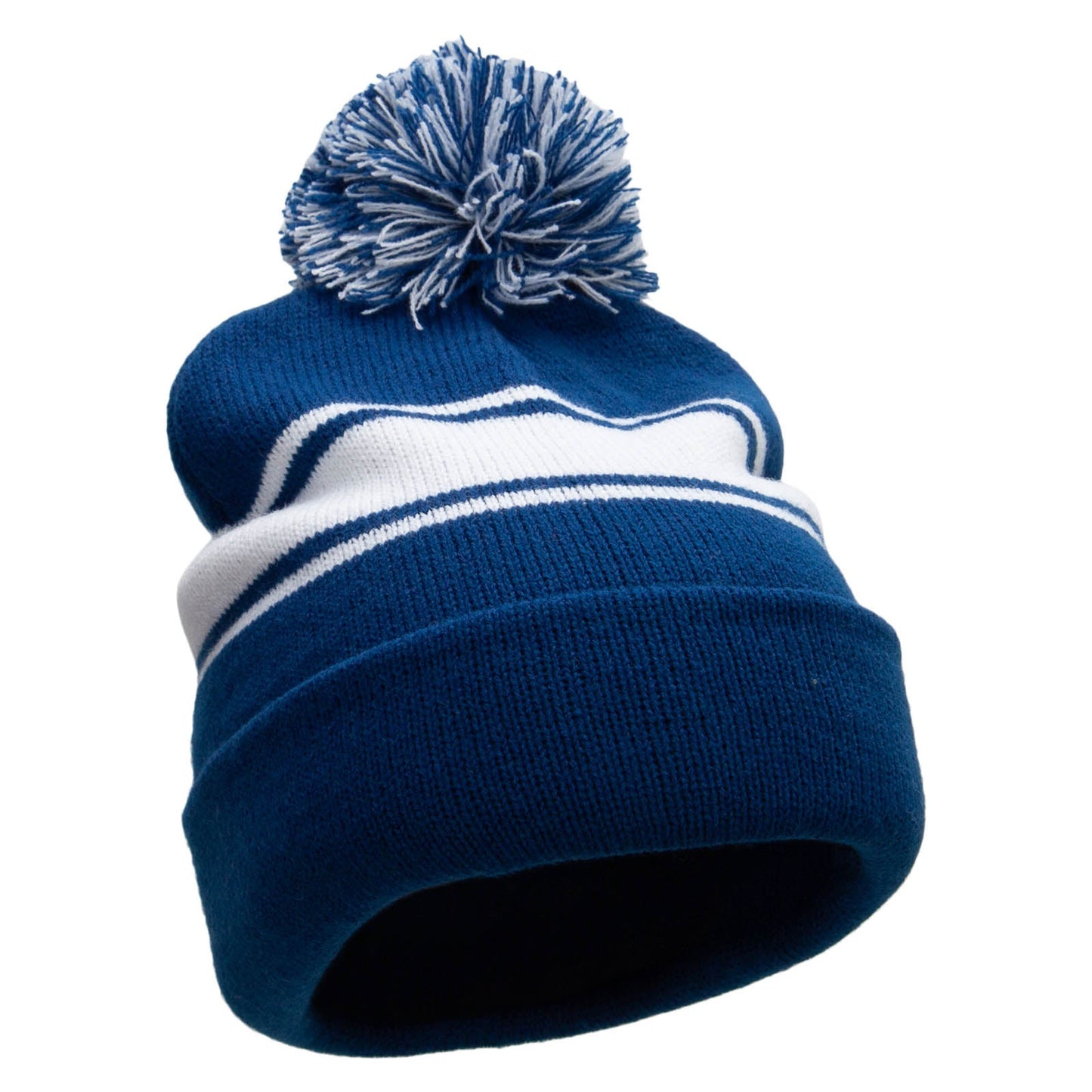 Striped Pom 12 inch Cuff Long Beanie