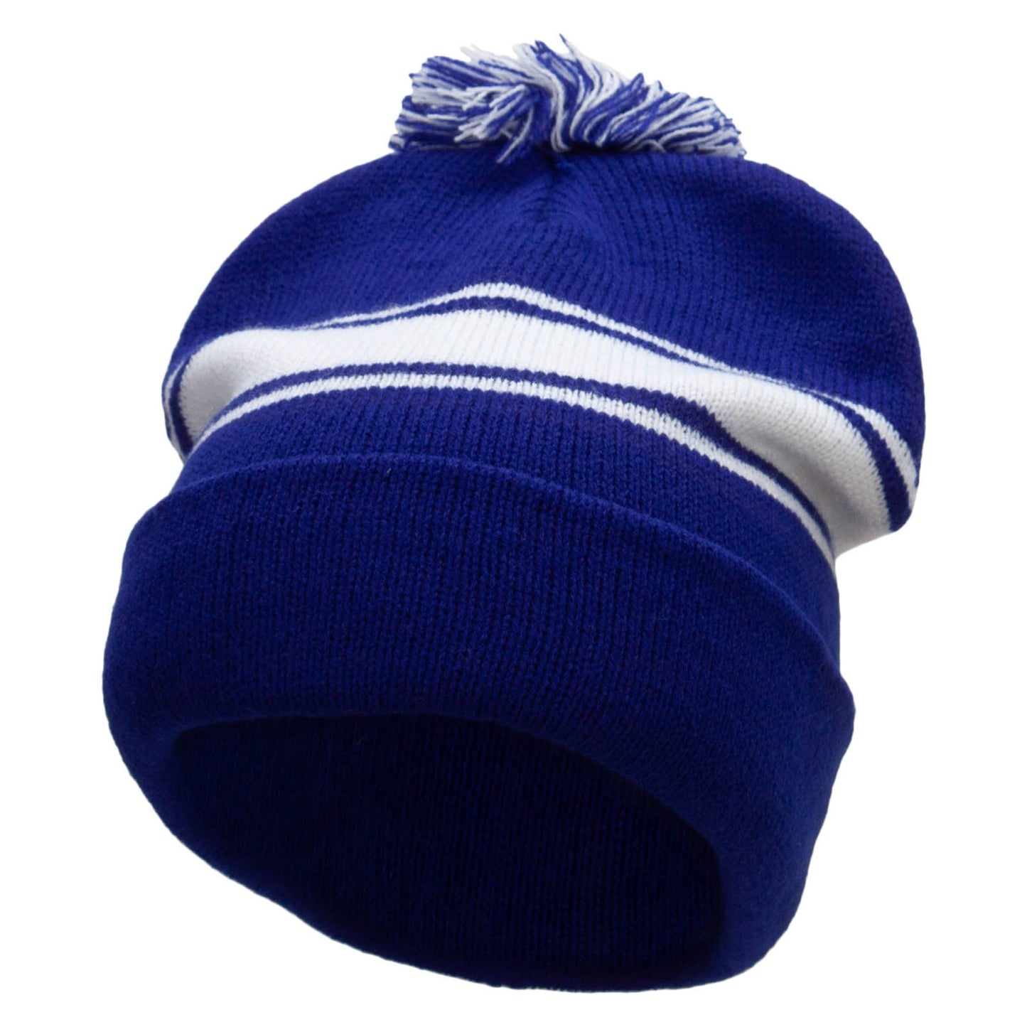 Striped Pom 12 inch Cuff Long Beanie