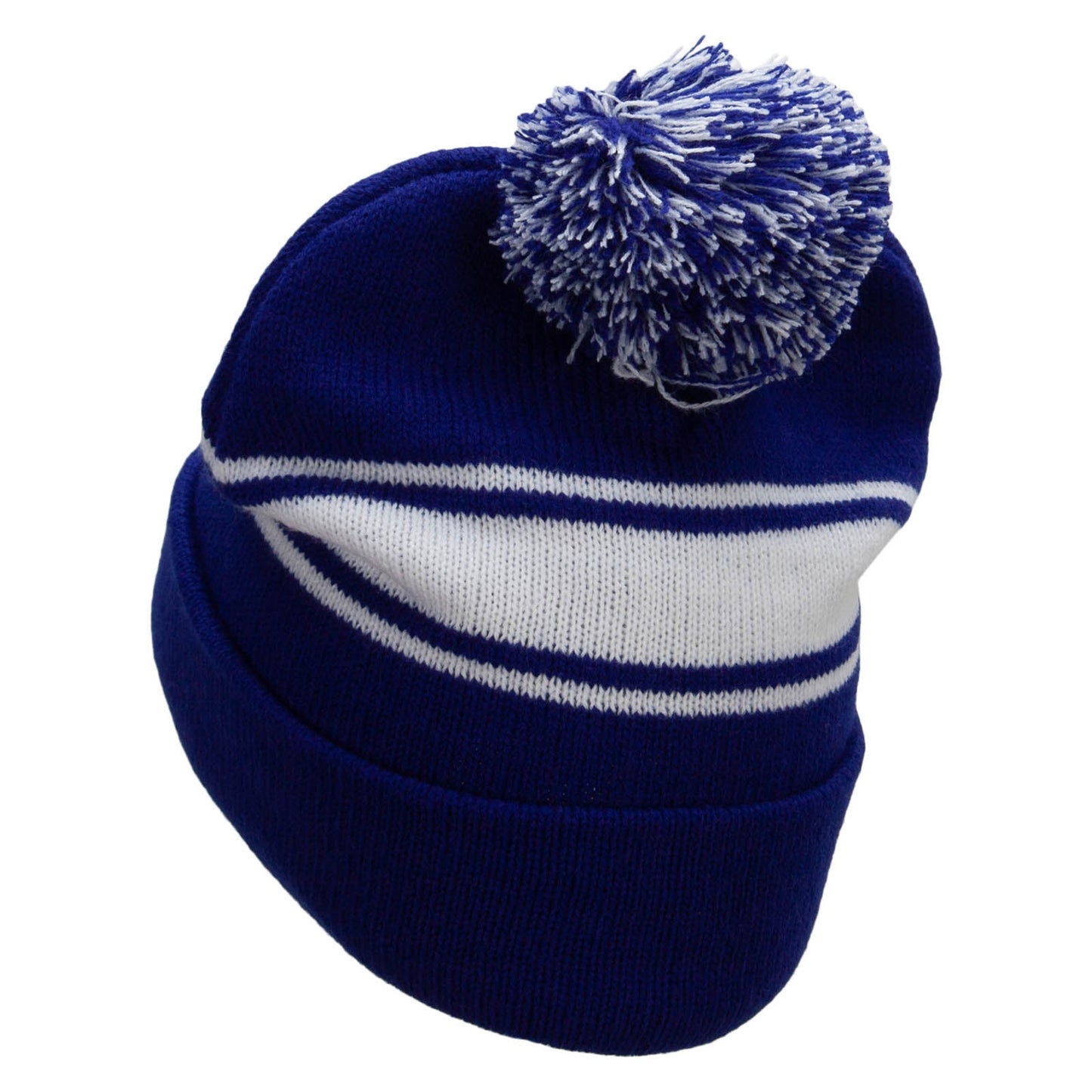 Striped Pom 12 inch Cuff Long Beanie