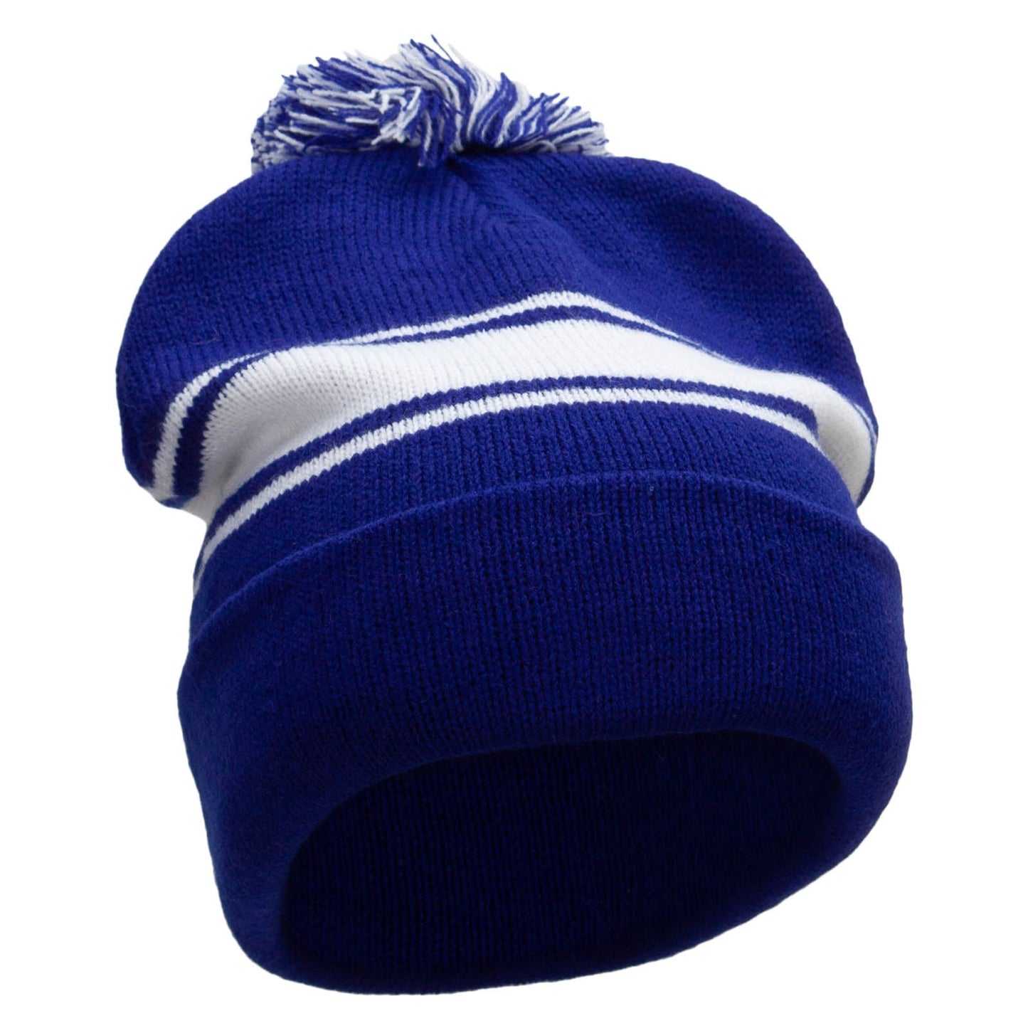 Striped Pom 12 inch Cuff Long Beanie