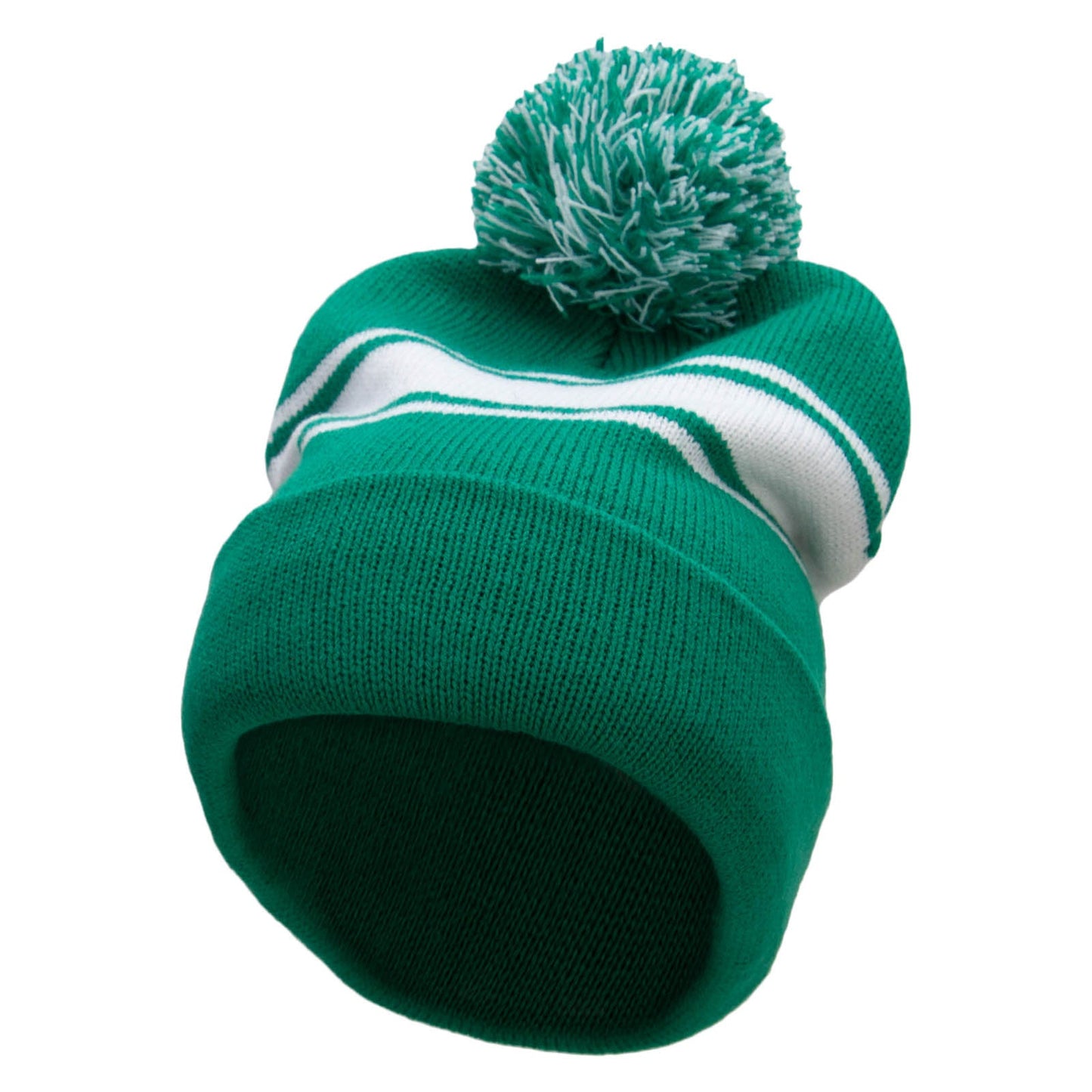 Striped Pom 12 inch Cuff Long Beanie