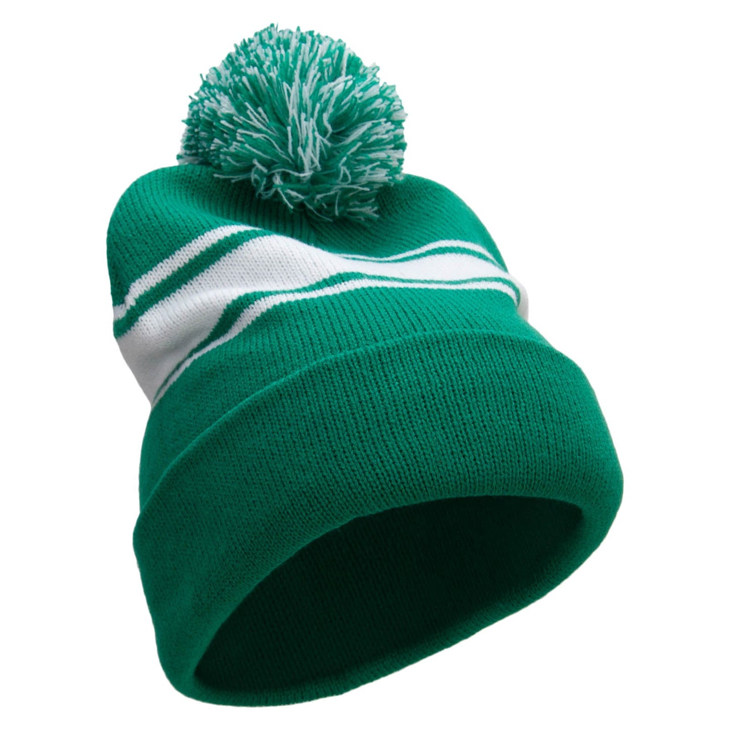 Striped Pom 12 inch Cuff Long Beanie