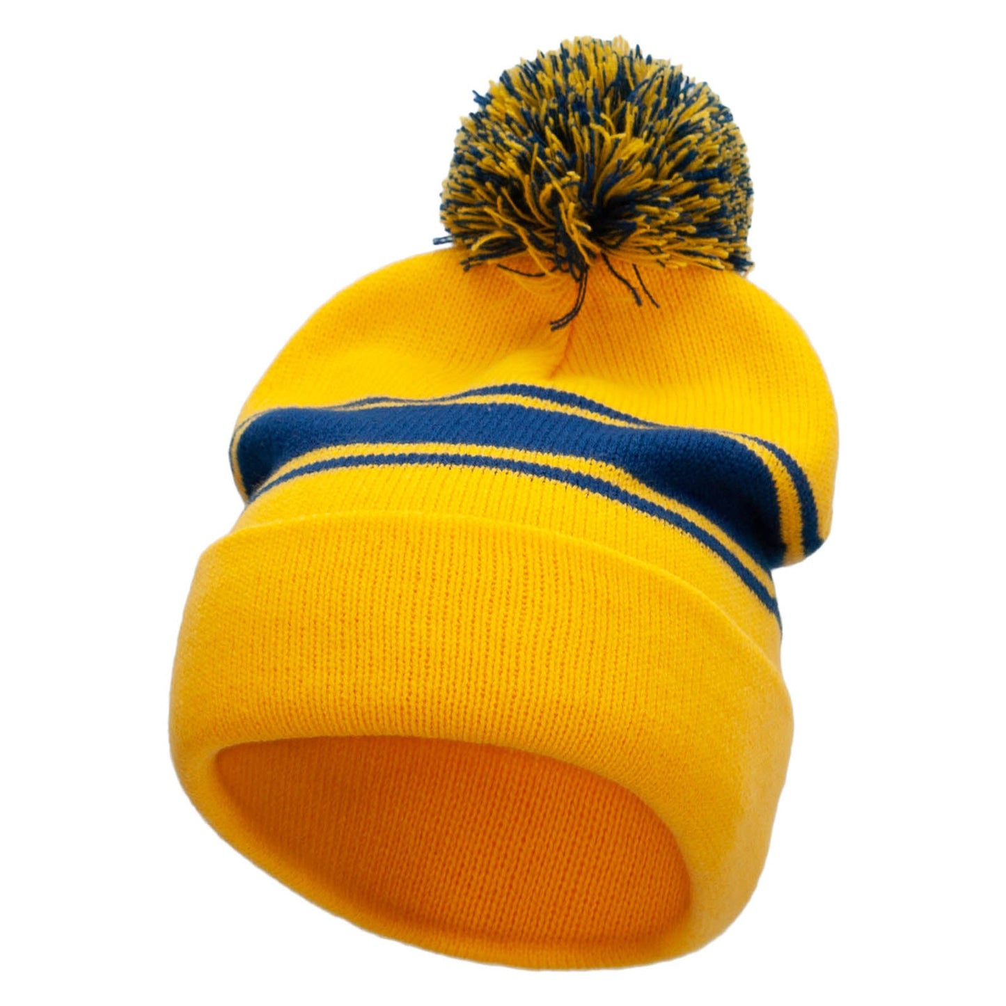 Striped Pom 12 inch Cuff Long Beanie
