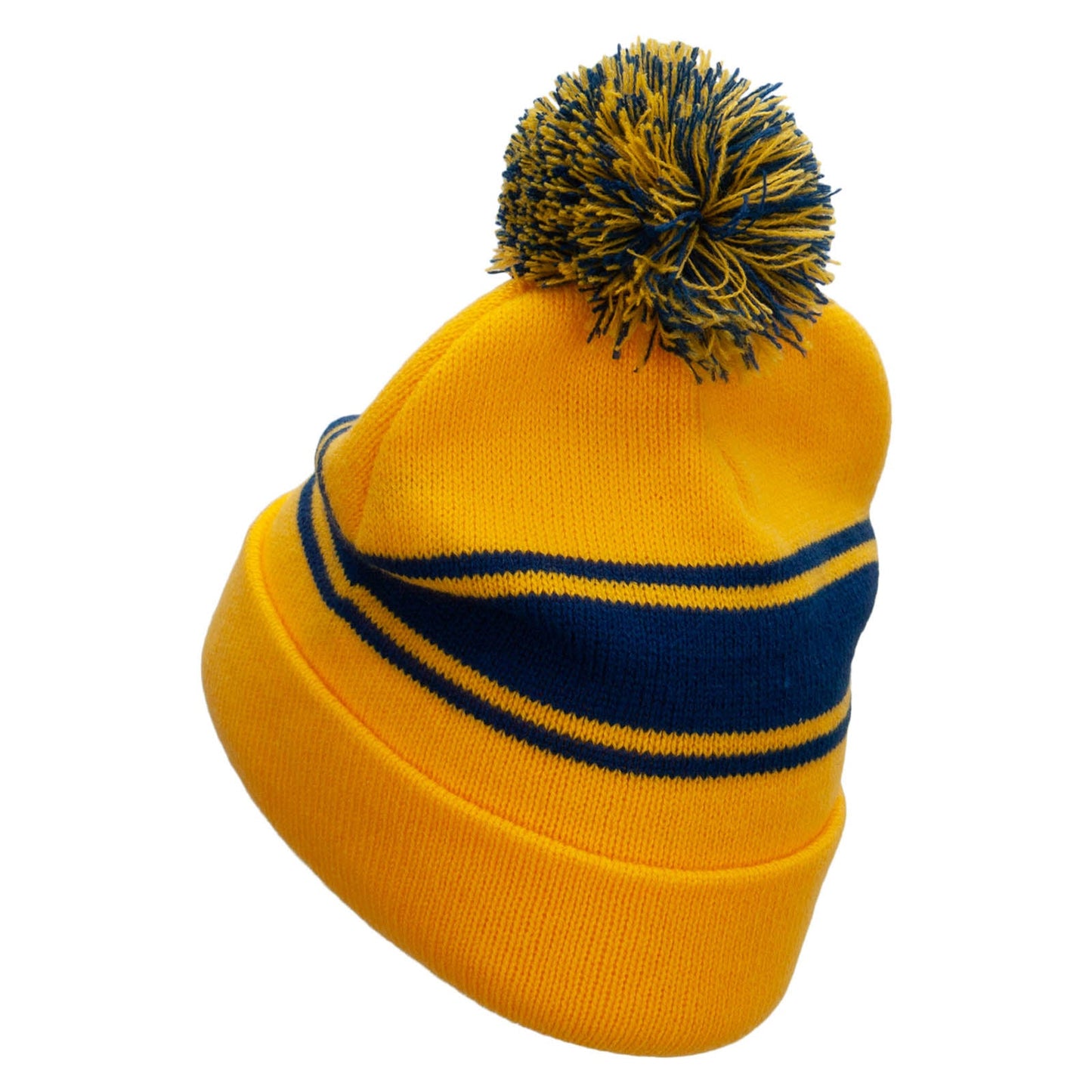 Striped Pom 12 inch Cuff Long Beanie