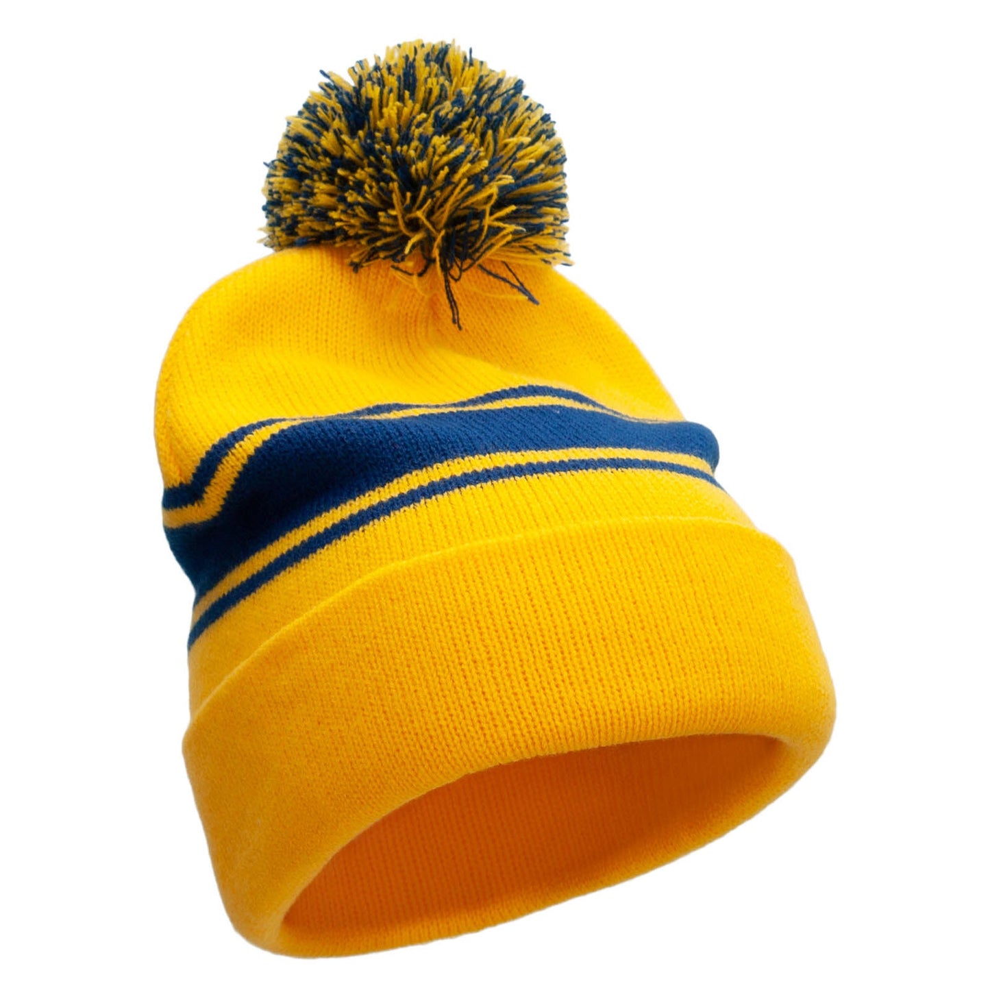 Striped Pom 12 inch Cuff Long Beanie