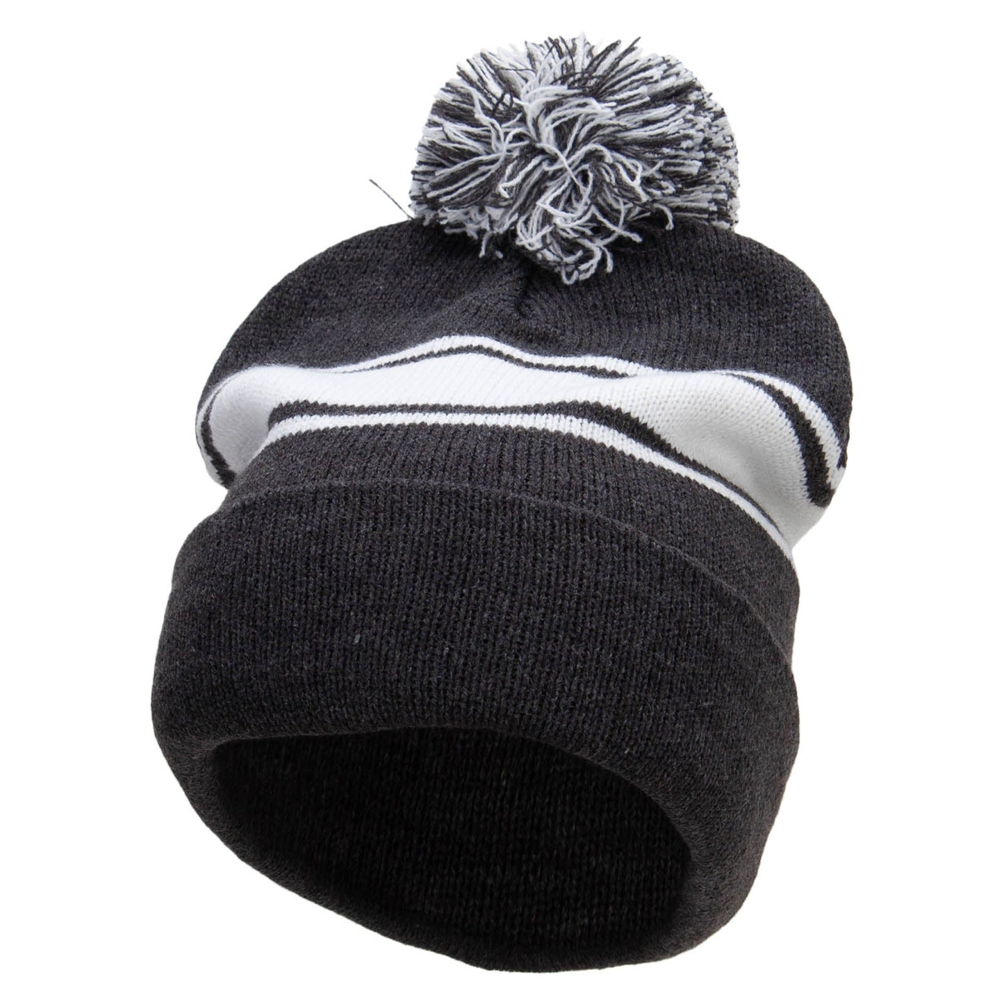 Striped Pom 12 inch Cuff Long Beanie