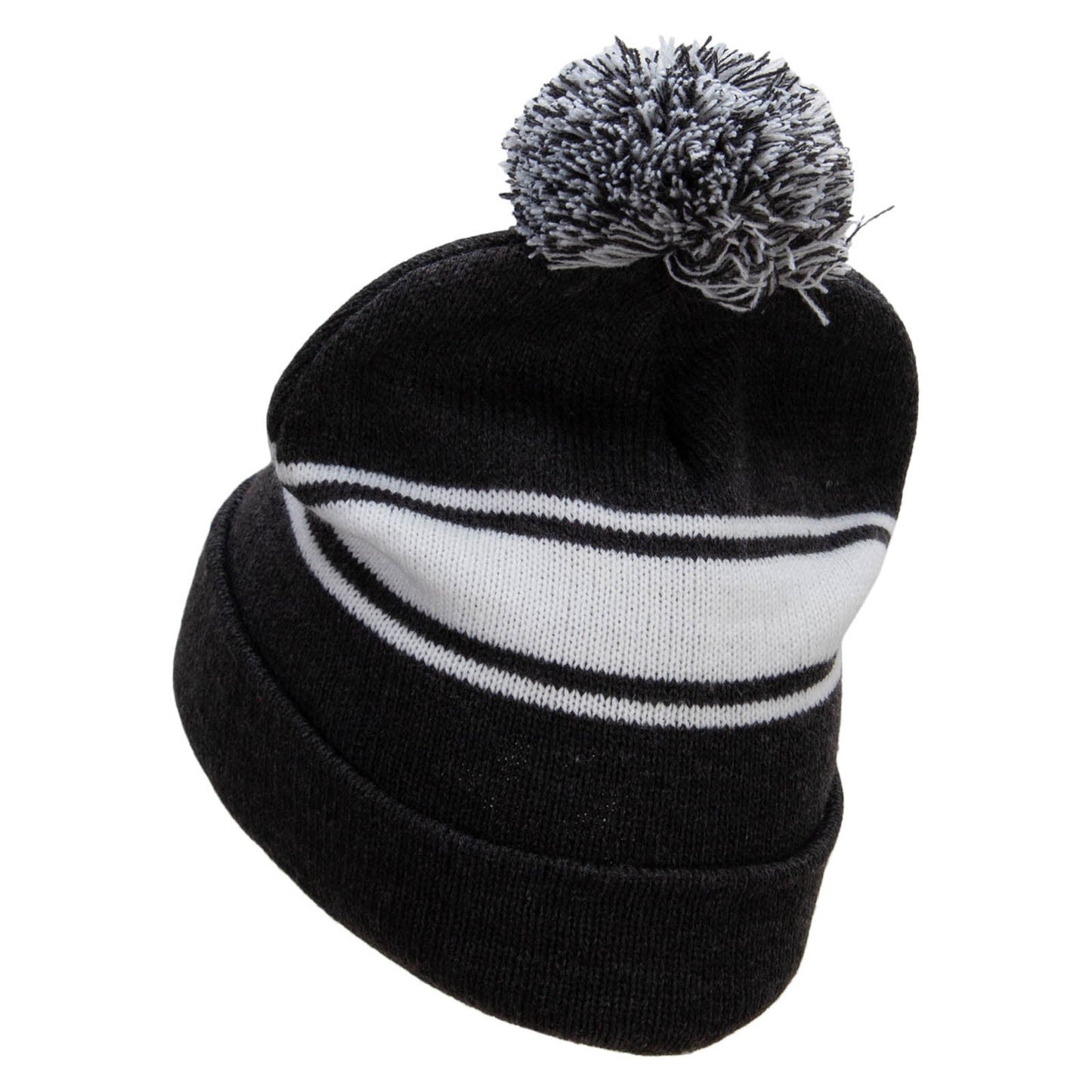 Striped Pom 12 inch Cuff Long Beanie