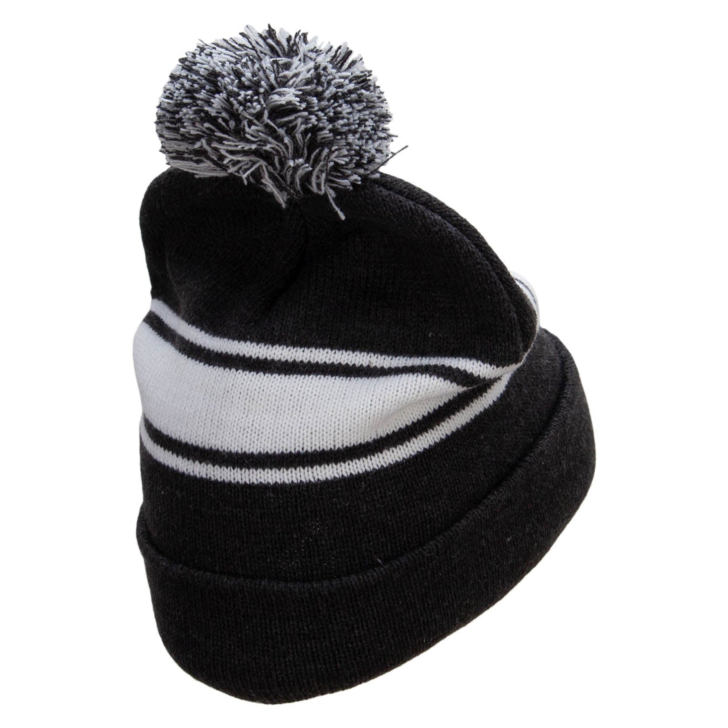 Striped Pom 12 inch Cuff Long Beanie