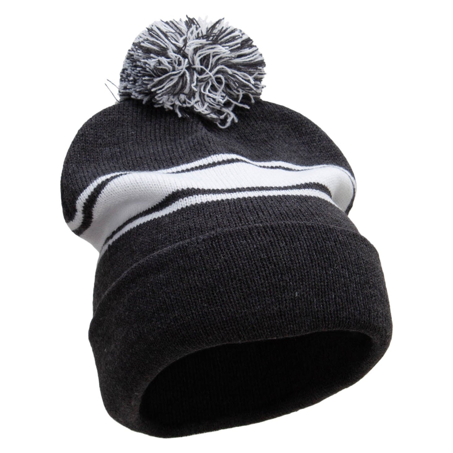 Striped Pom 12 inch Cuff Long Beanie