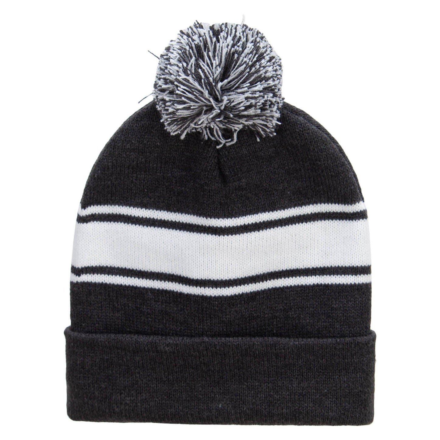 Striped Pom 12 inch Cuff Long Beanie