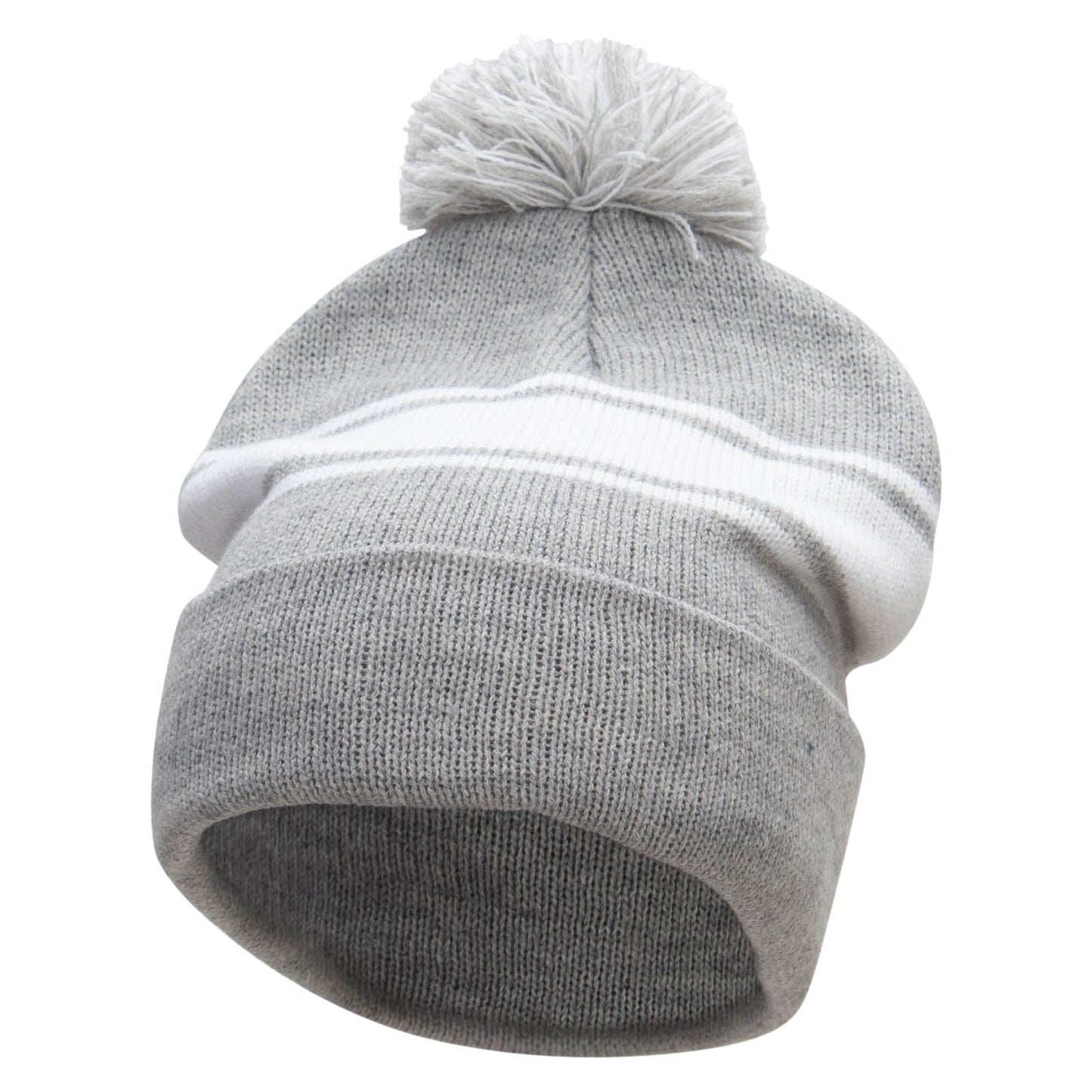 Striped Pom 12 inch Cuff Long Beanie