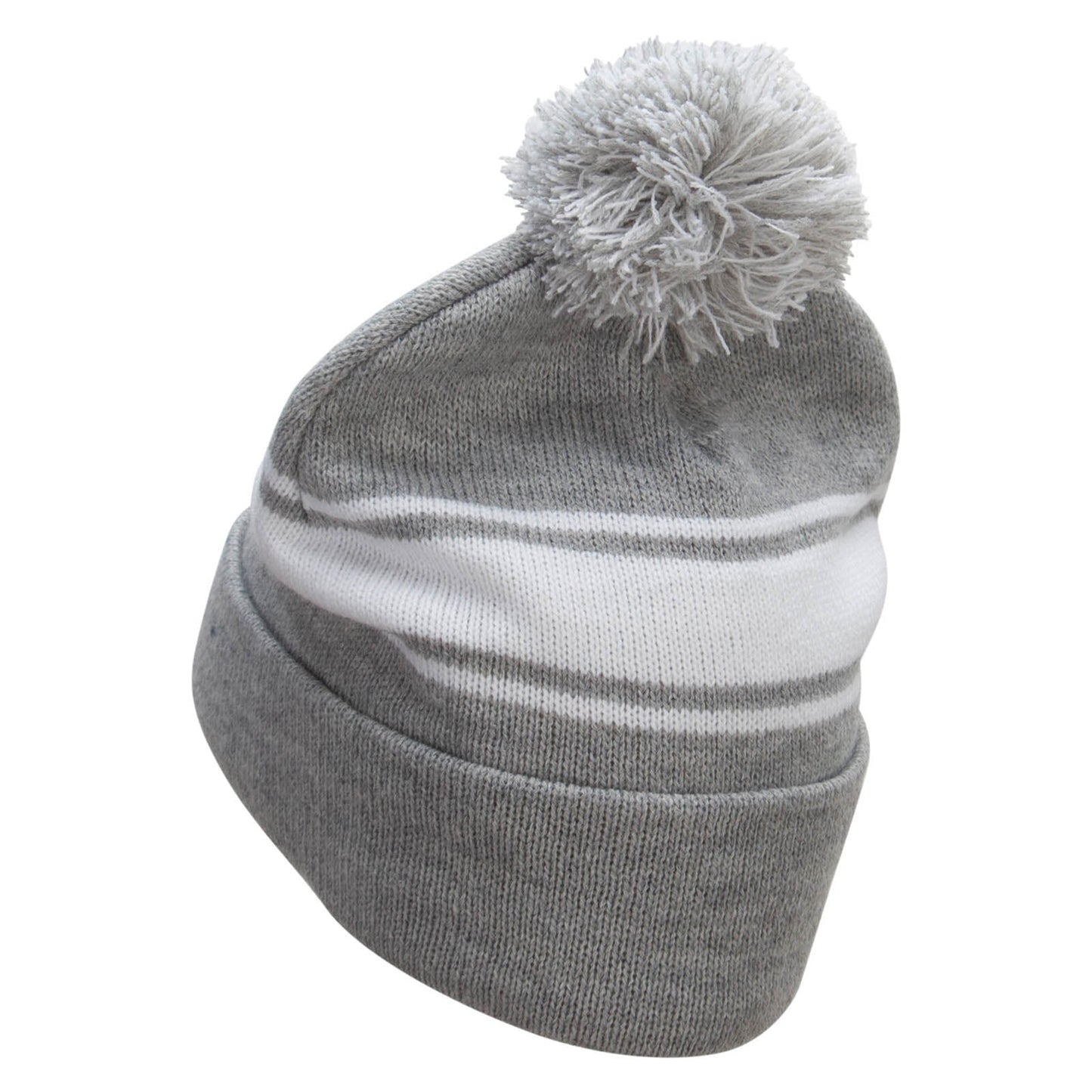 Striped Pom 12 inch Cuff Long Beanie