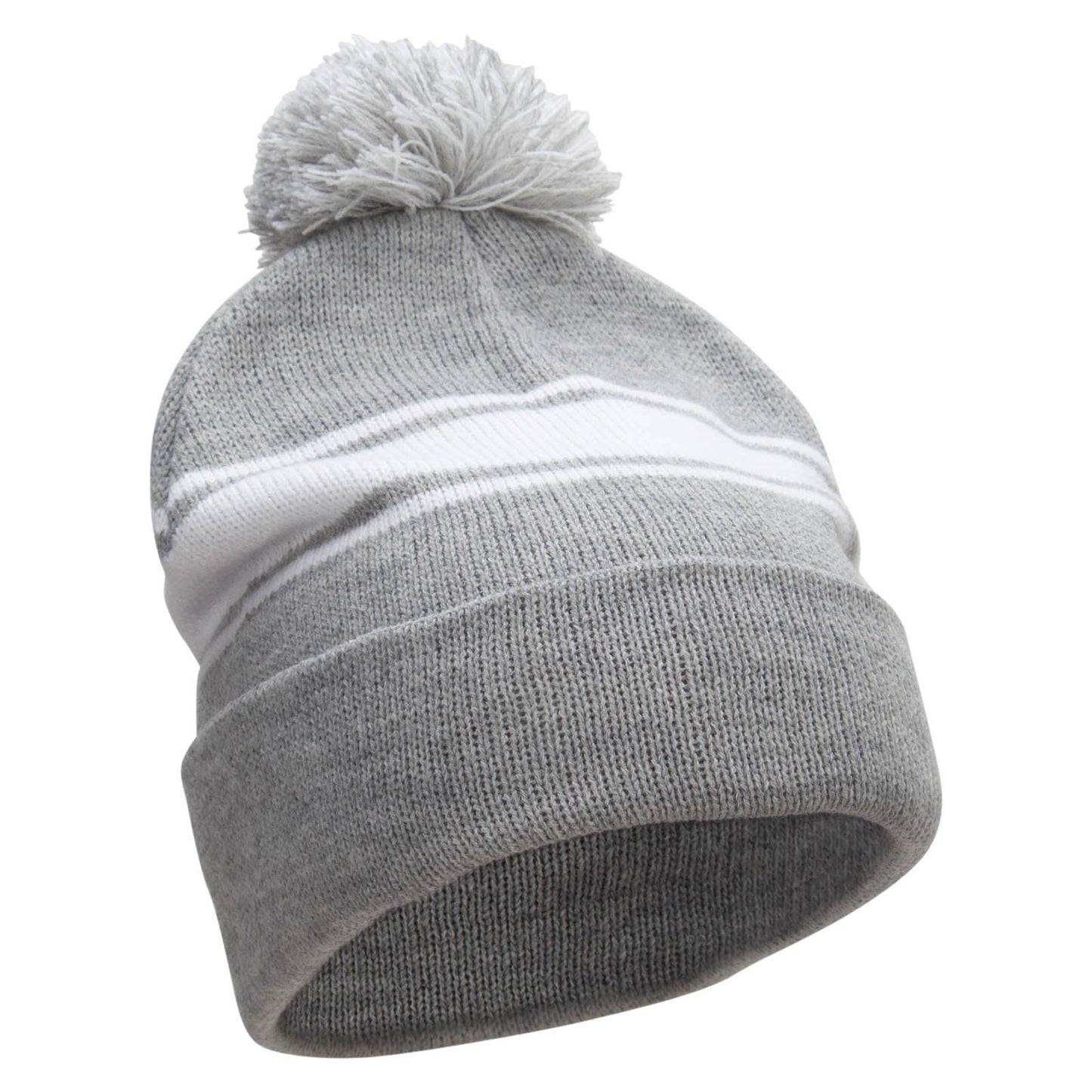 Striped Pom 12 inch Cuff Long Beanie
