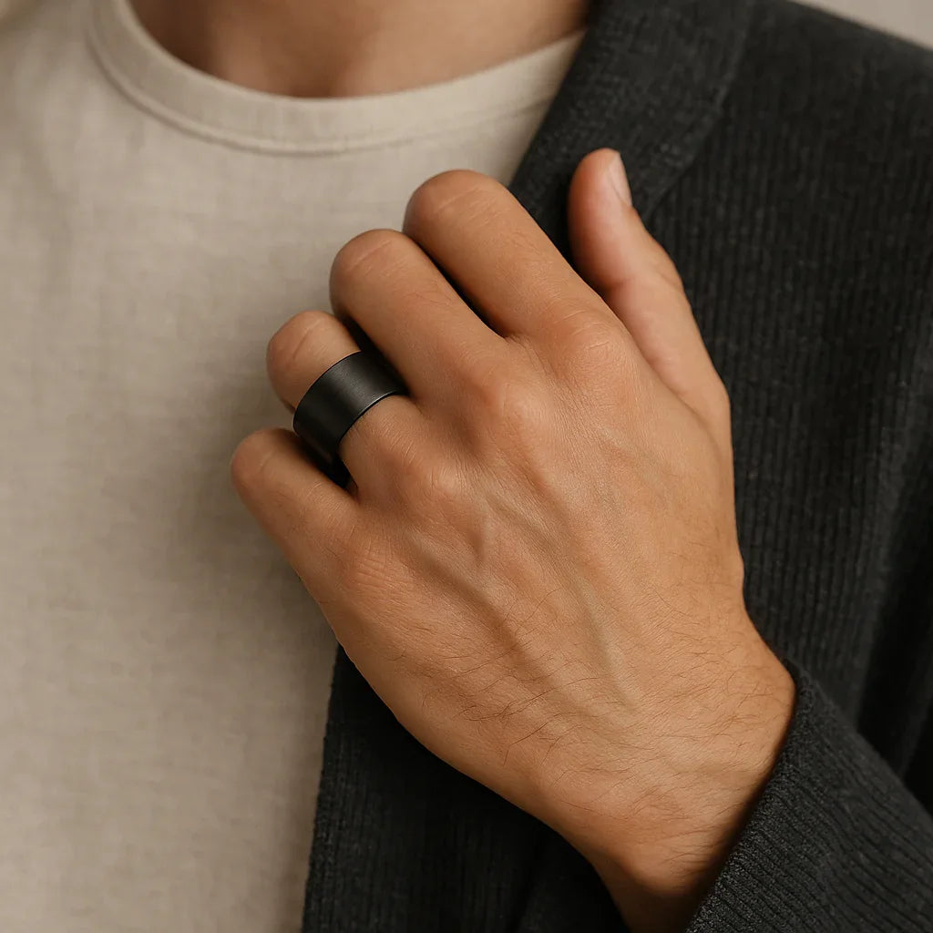 NERO Flat Pipe Cut Black Tungsten Carbide Ring with Brushed Finish - 20mm