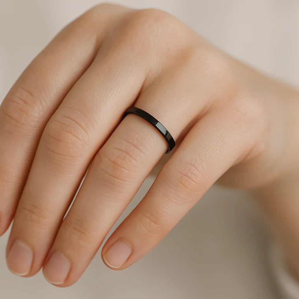 FAITH Black Flat Shaped Ceramic Wedding Ring for Her - 2 mm