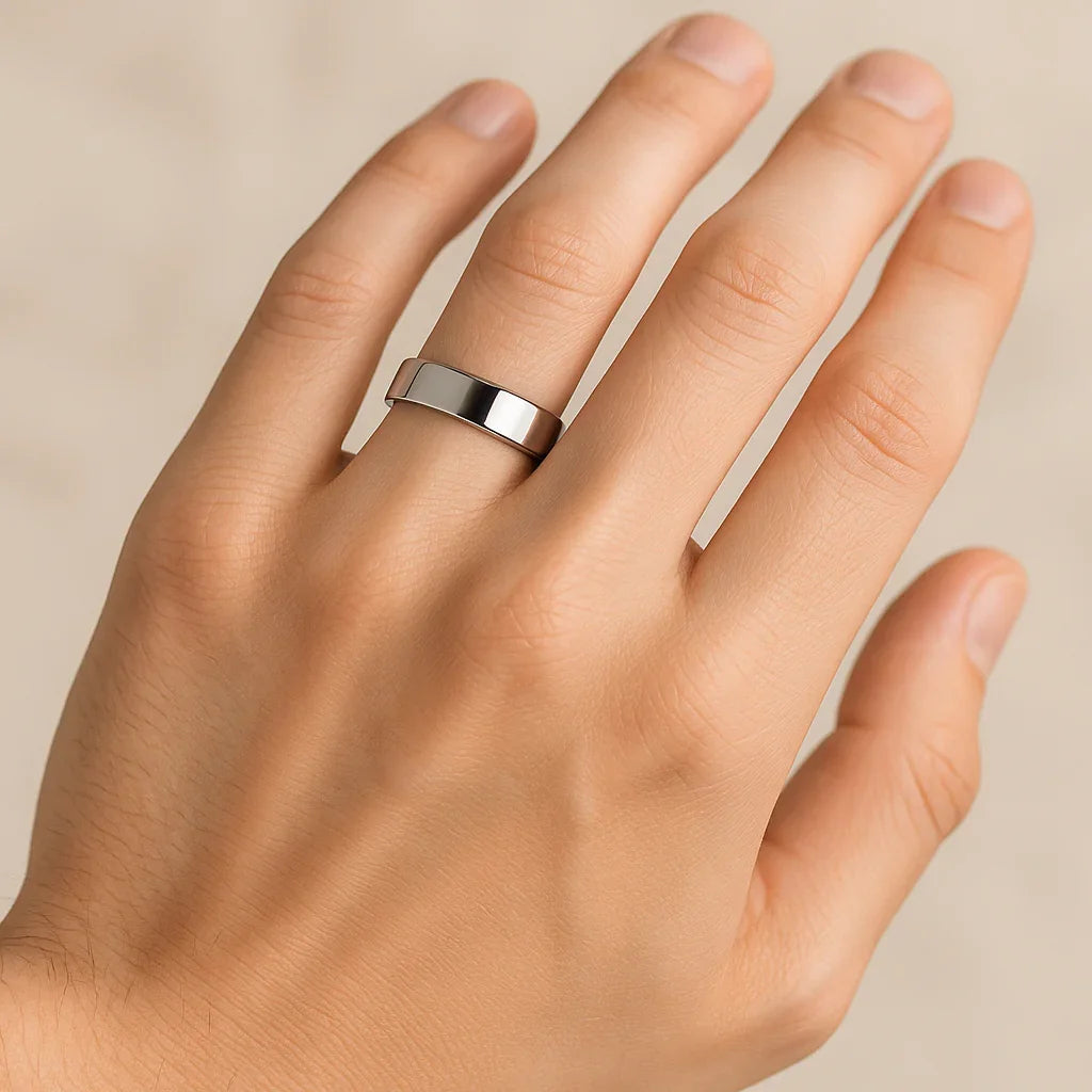 CALEDONIA Flat Polish Finished Cobalt Chrome Ring, Comfort Fit, 4mm–8mm