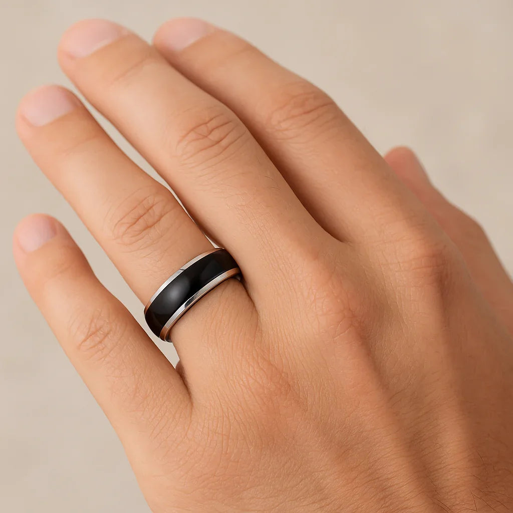 CARRERA Domed Black Ceramic and Tungsten Wedding Band, Comfort Fit — 6mm to 10mm