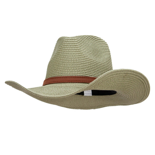 Women's Paper Braid Decortive Crown Cowboy Hat