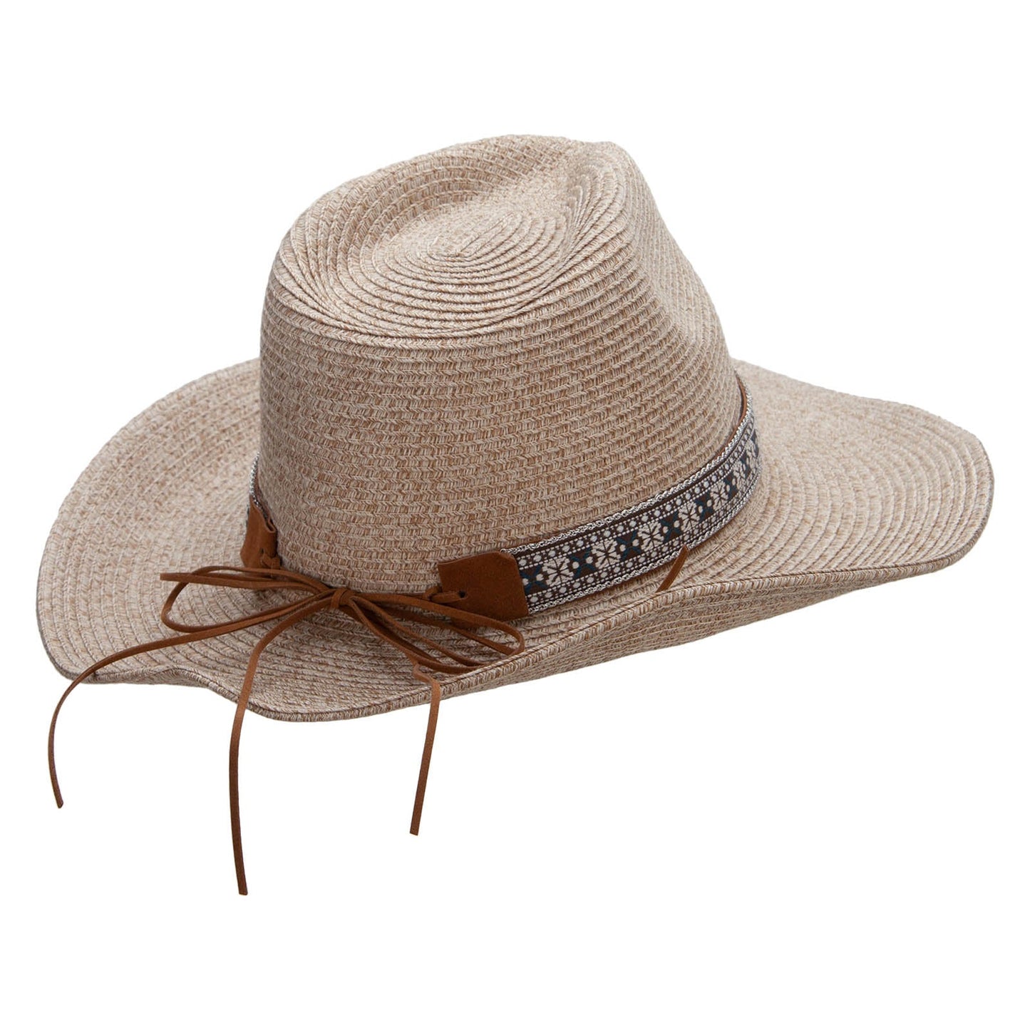 Women's Paper Braid Leatherette Crown Cowboy Hat
