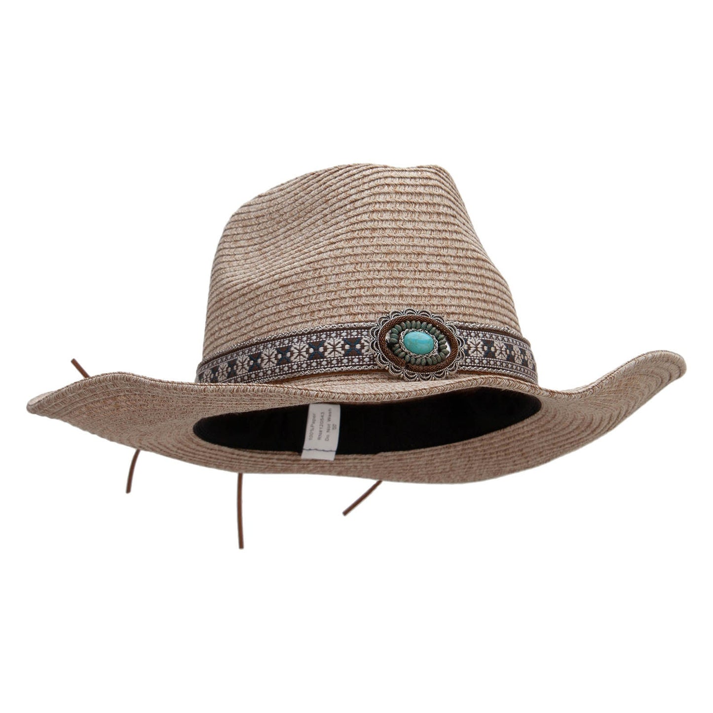 Women's Paper Braid Leatherette Crown Cowboy Hat