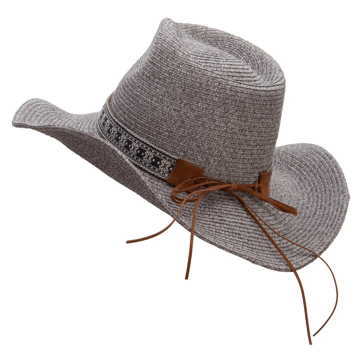 Women's Paper Braid Leatherette Crown Cowboy Hat
